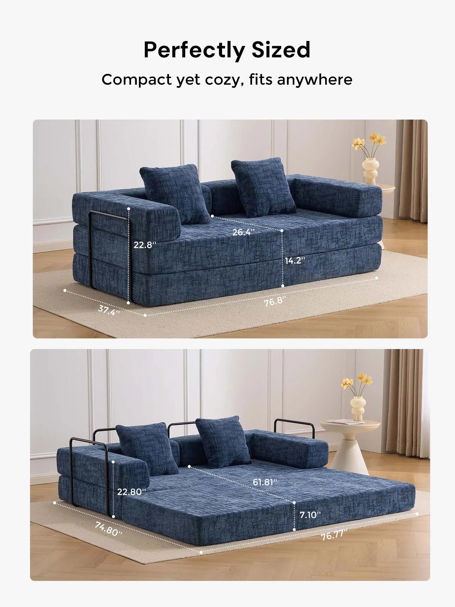 Selene Compressed Modular Sofa Bed-14.2" Seat Height