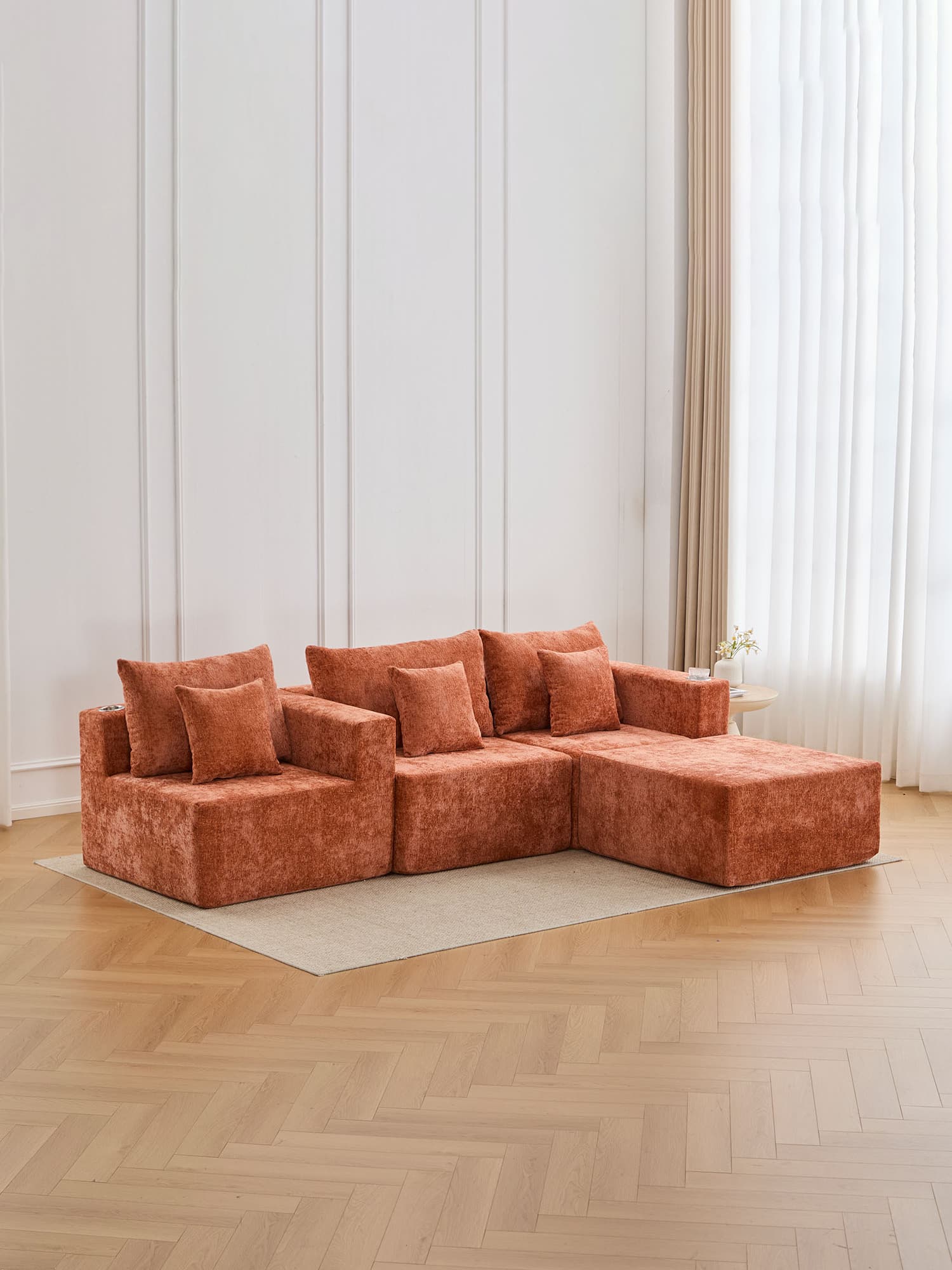 Hestia Compressed Modular Sofa with Cup Holders & Storage