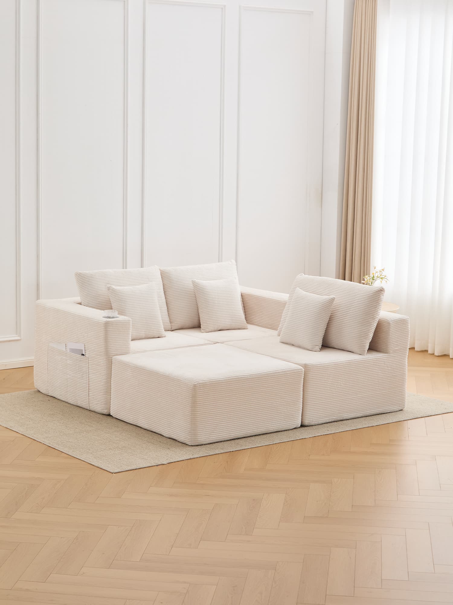 Hestia Compressed Modular Sofa with Cup Holders & Storage