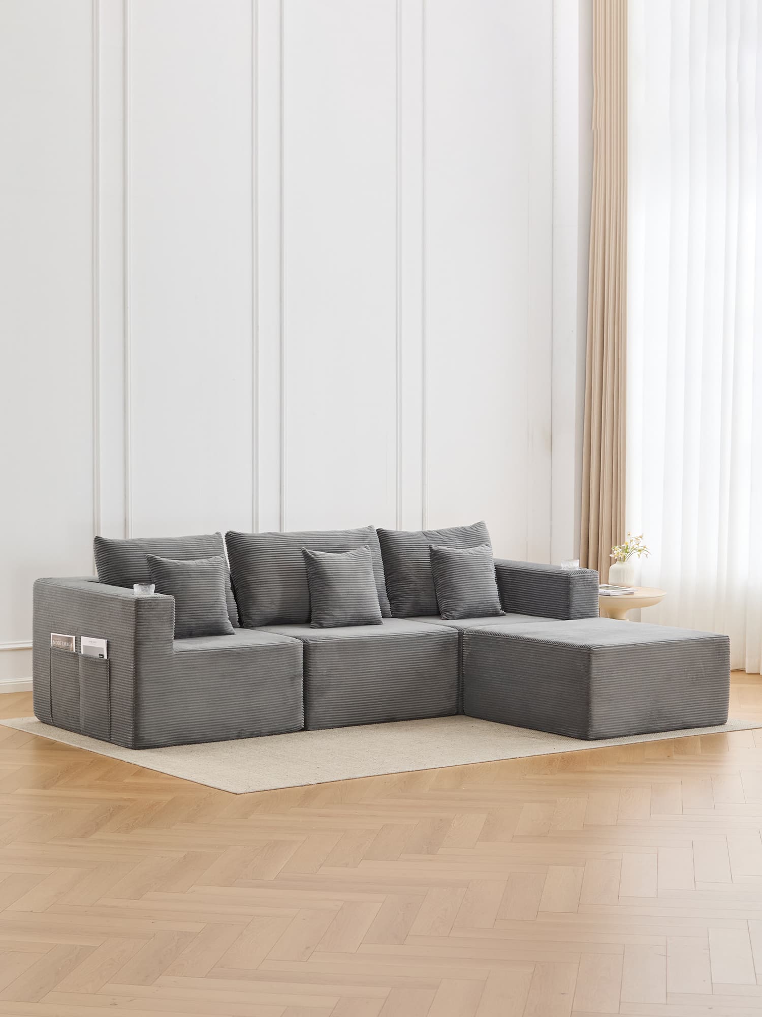 Hestia Compressed Modular Sofa with Cup Holders & Storage
