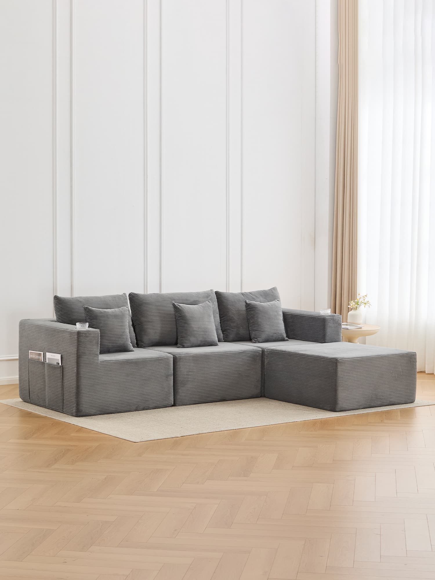 Hestia Compressed Modular Sofa with Cup Holders & Storage