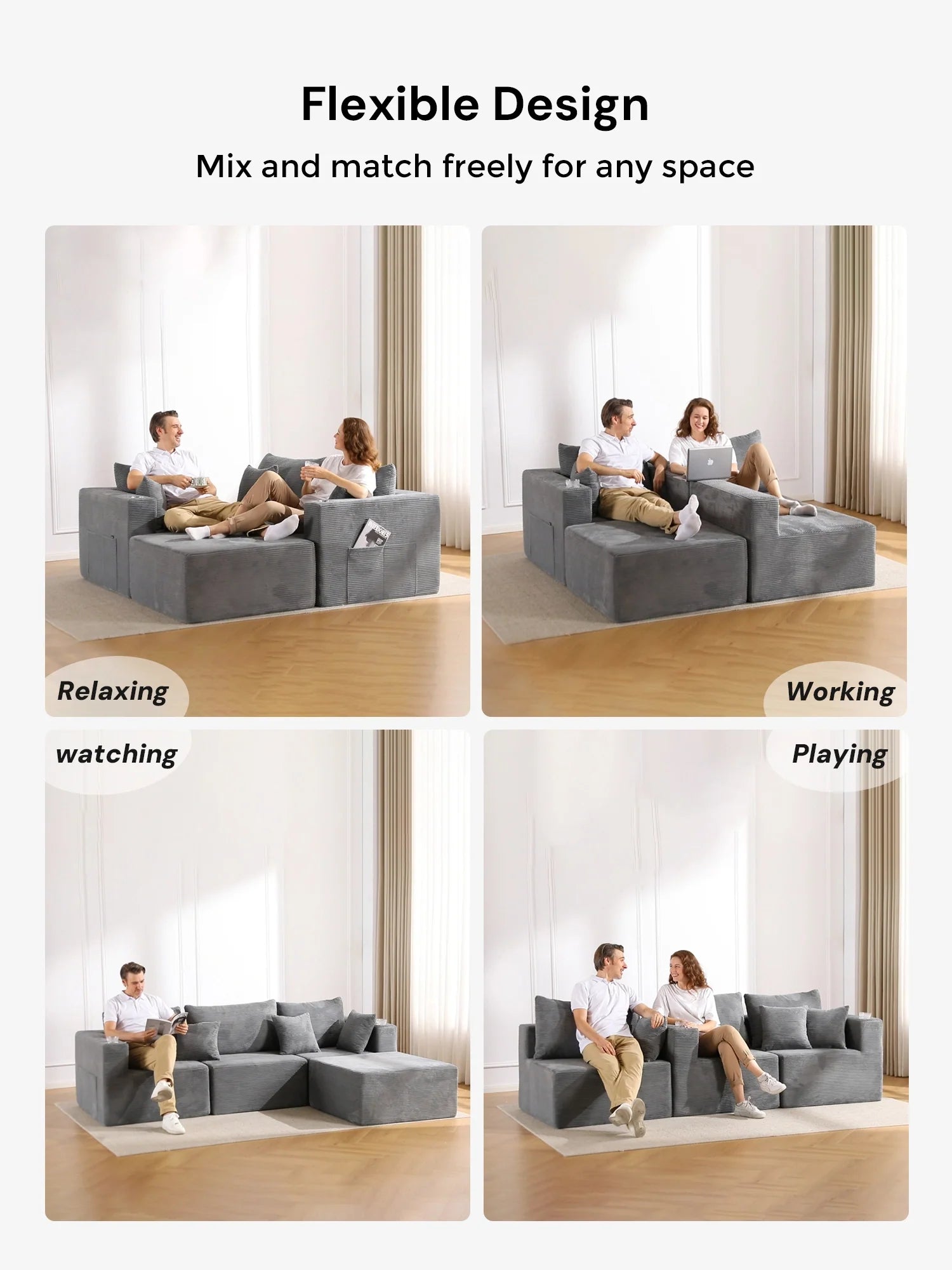 Hestia Compressed Modular Sofa with Cup Holders & Storage