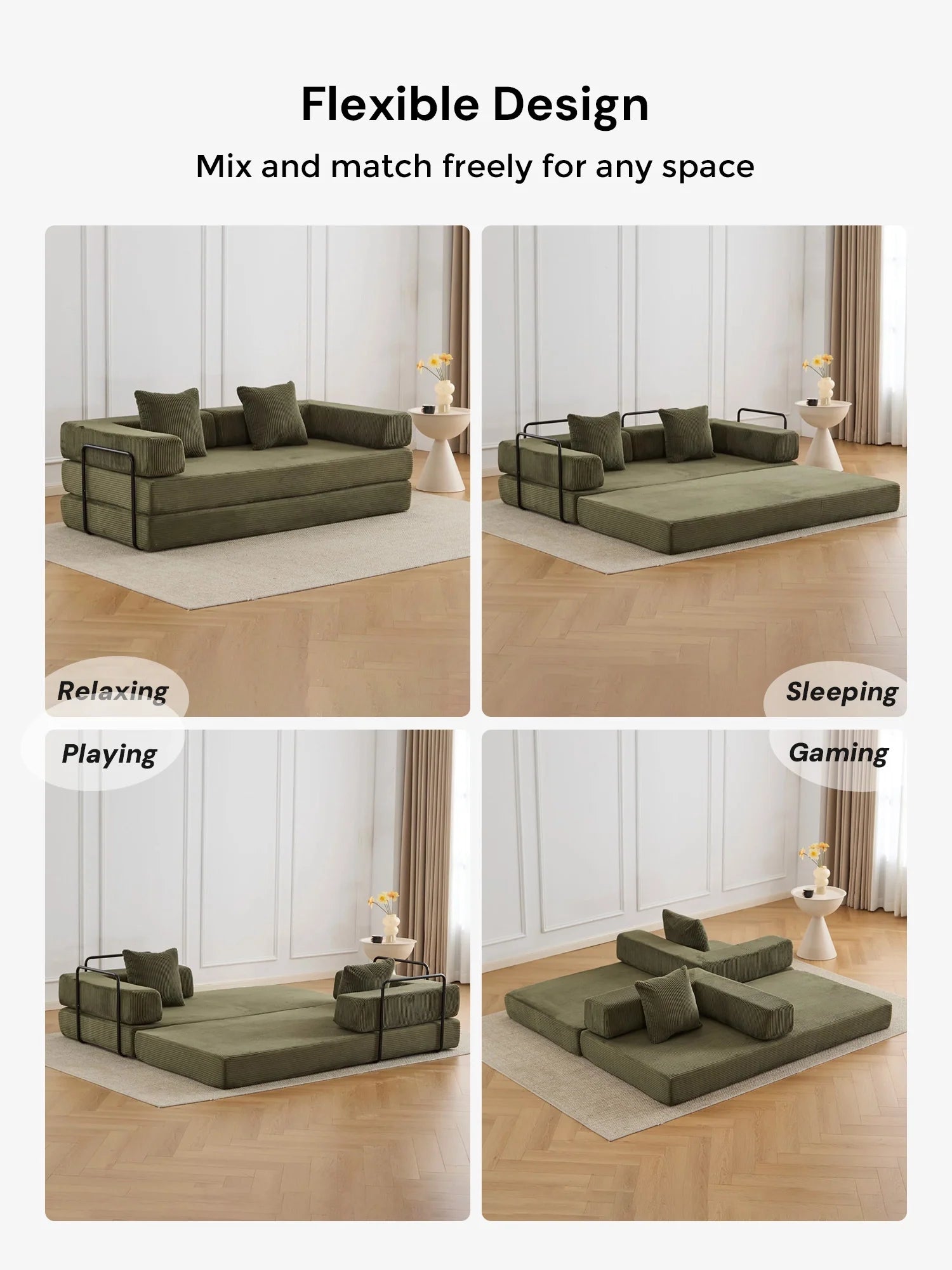 Selene Compressed Modular Sofa Bed-14.2" Seat Height