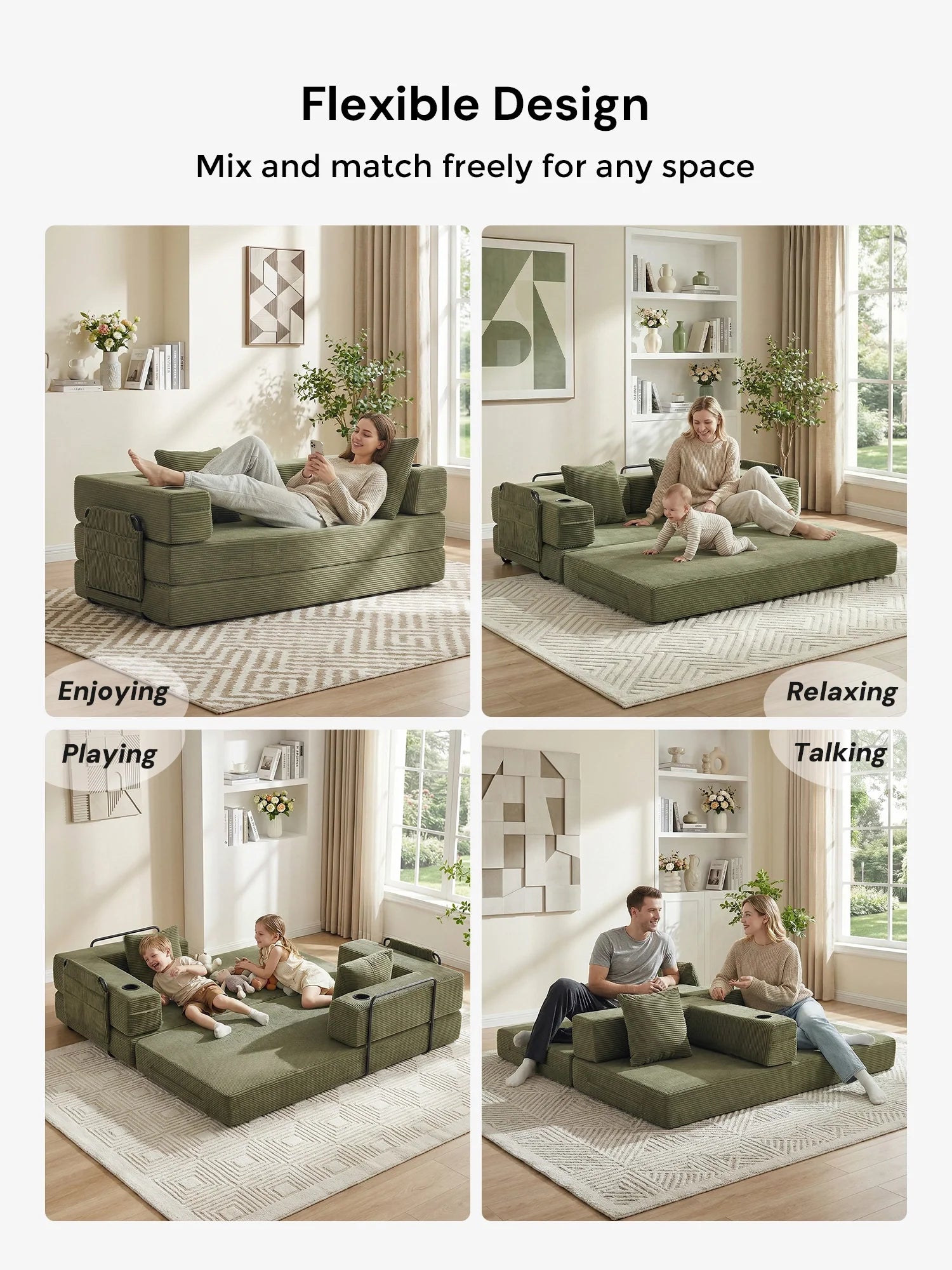 Selene Compressed Modular Sofa Bed-14.2" Seat Height