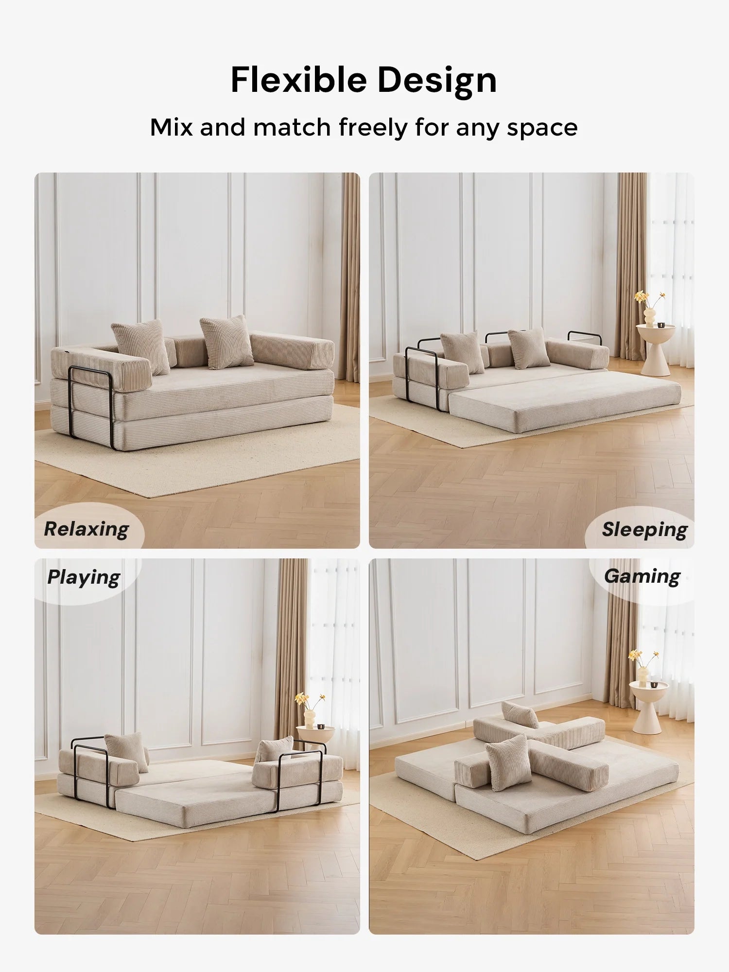 Selene Compressed Modular Sofa Bed-14.2" Seat Height