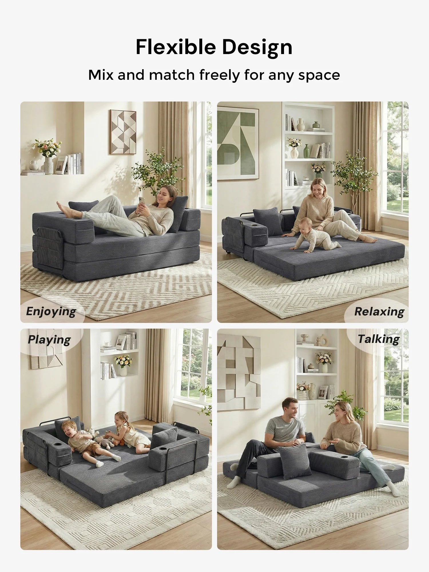 Selene Compressed Modular Sofa Bed-14.2" Seat Height