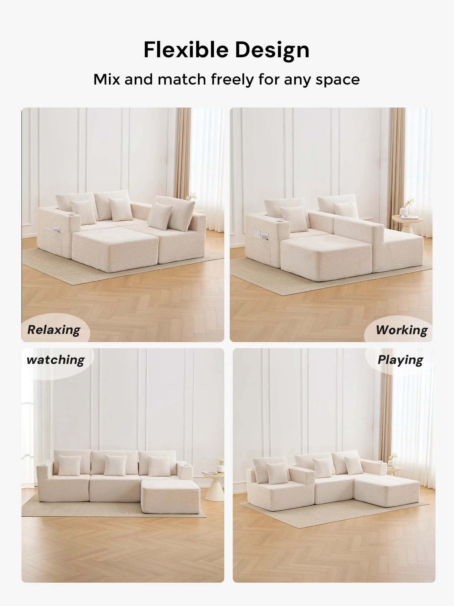 Hestia Compressed Modular Sofa with Cup Holders & Storage