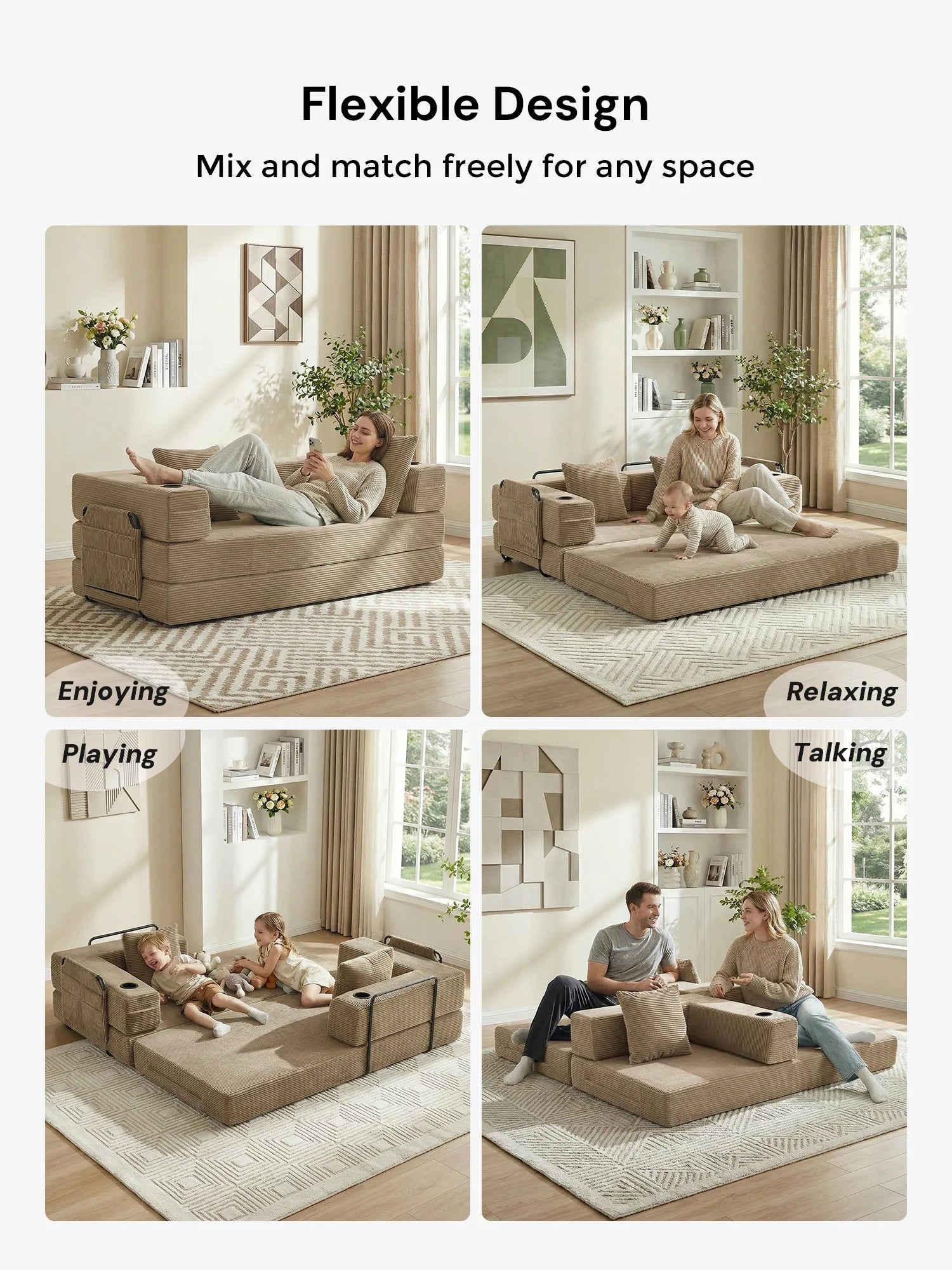 Selene Compressed Modular Sofa Bed-14.2" Seat Height