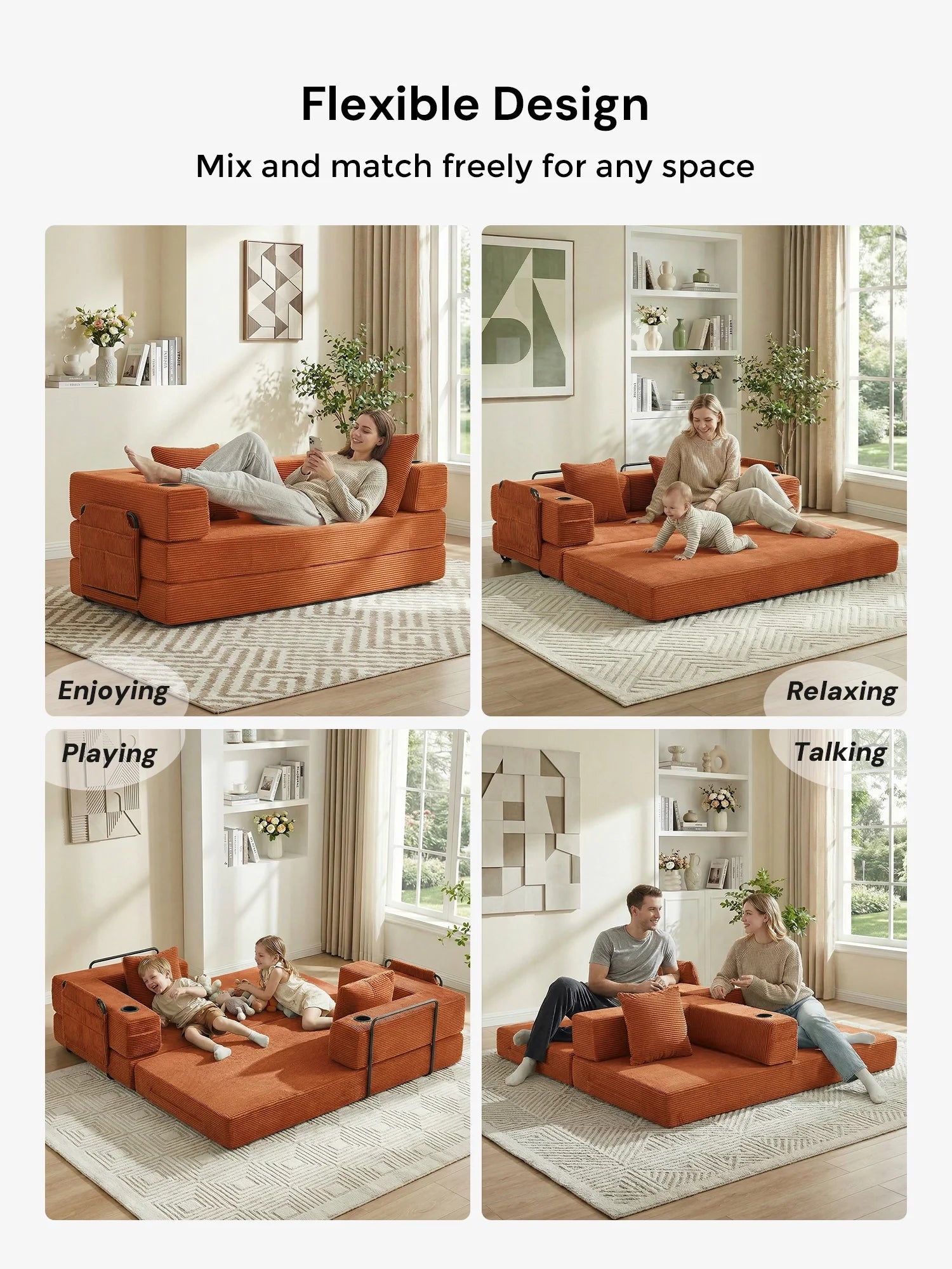 Selene Compressed Modular Sofa Bed-14.2" Seat Height