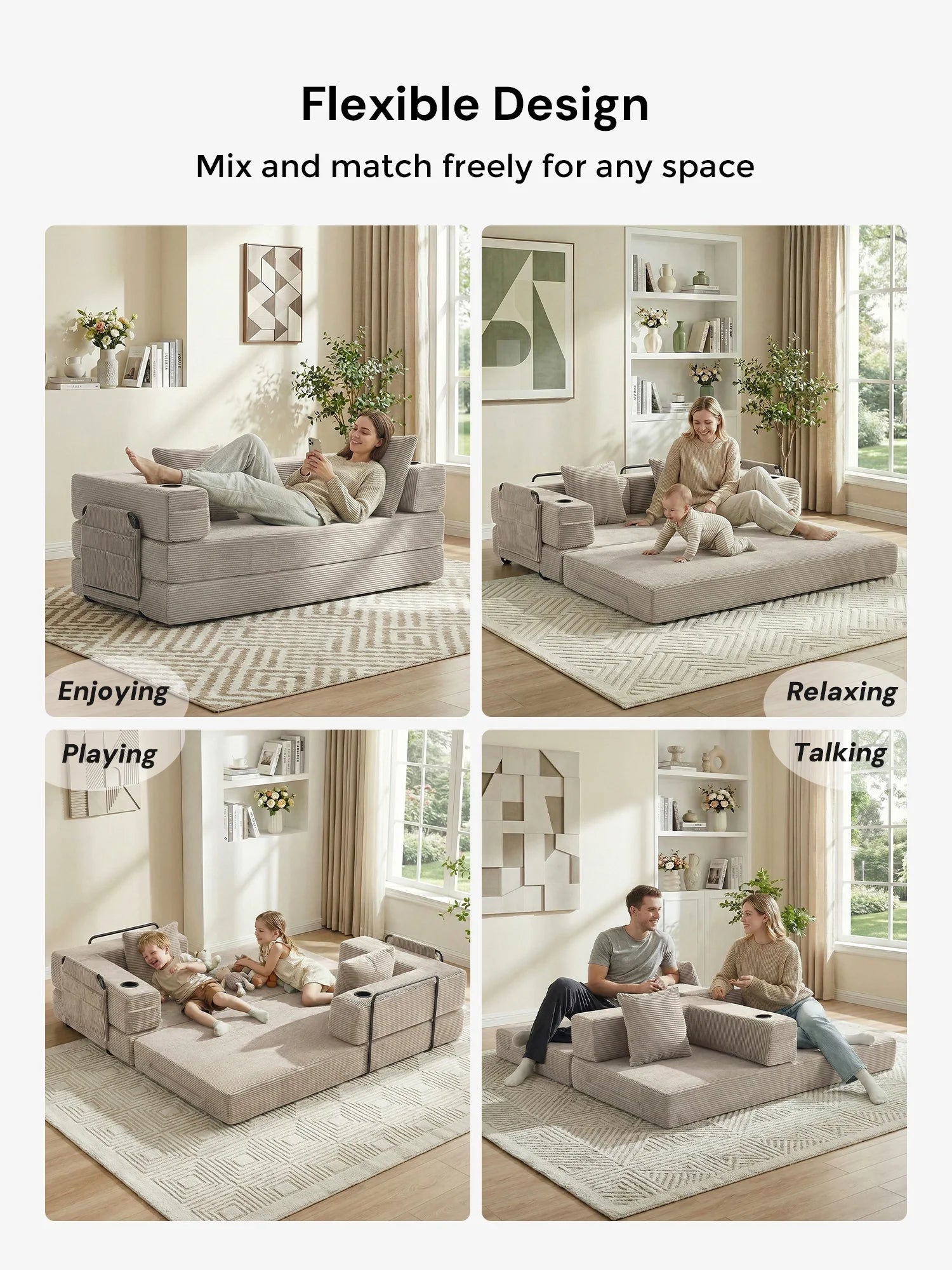 Selene Compressed Modular Sofa Bed-14.2" Seat Height
