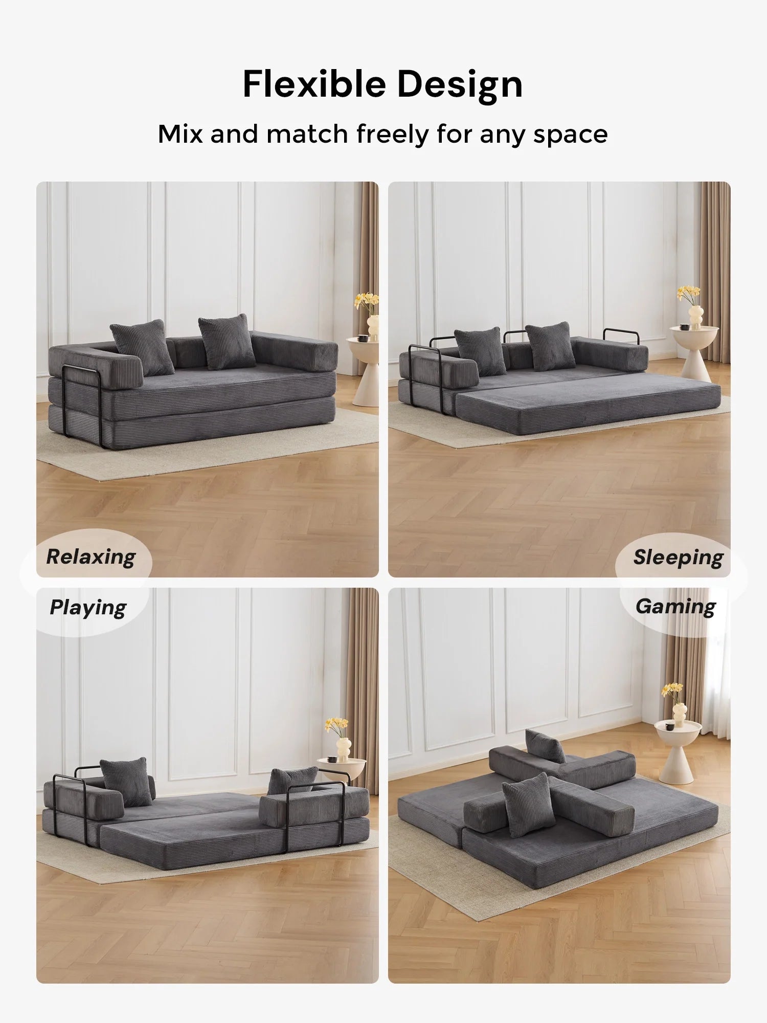 Selene Compressed Modular Sofa Bed-14.2" Seat Height