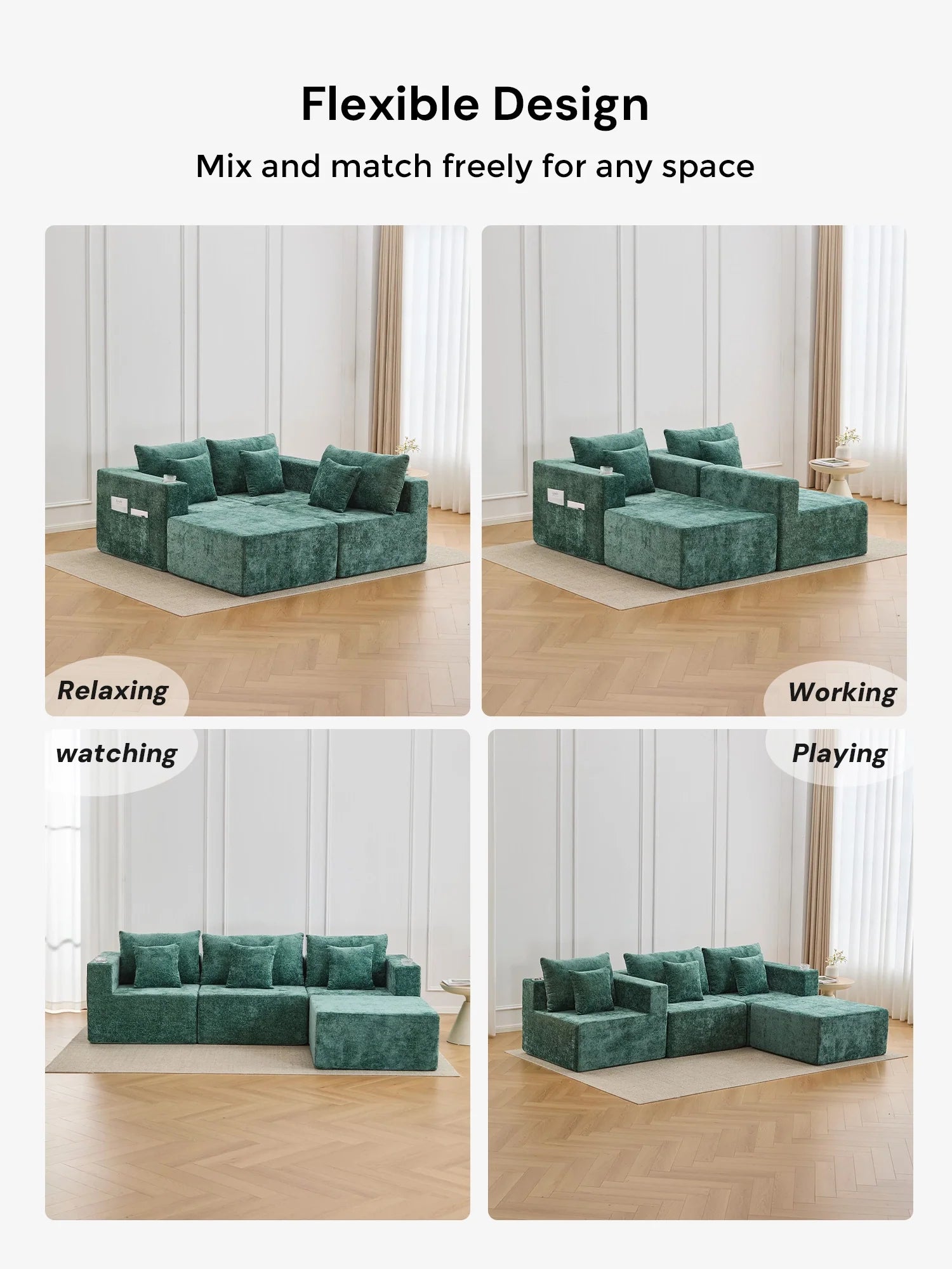 Hestia Compressed Modular Sofa with Cup Holders & Storage