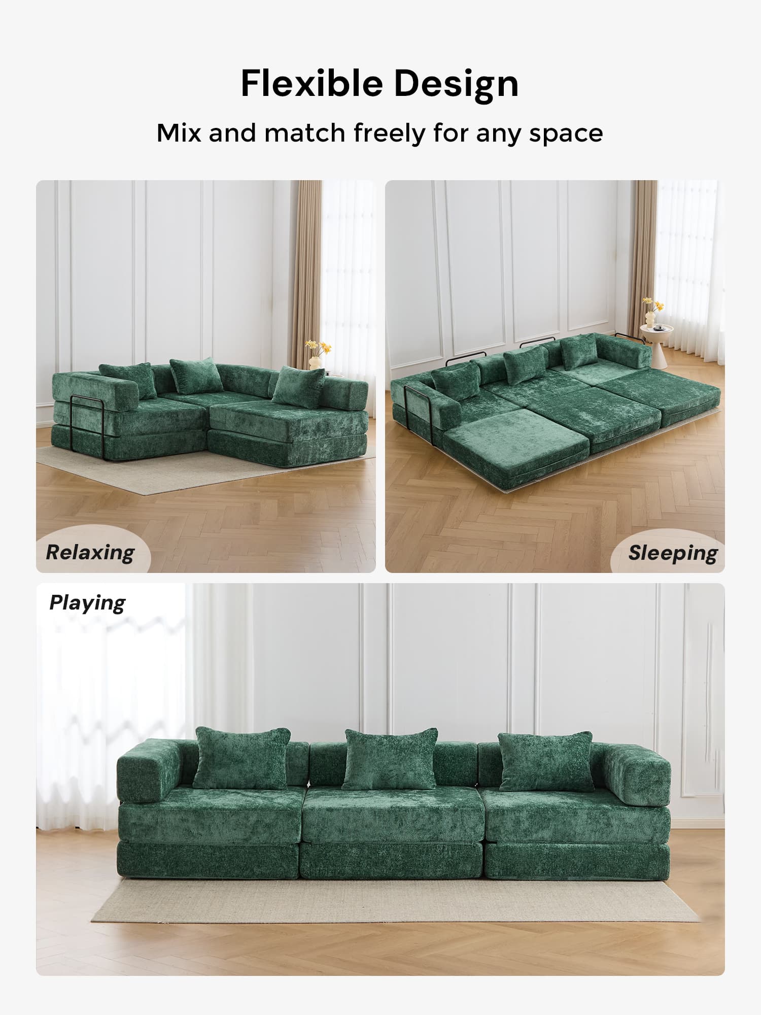 Selene Three-Seater Compressed Modular Sofa -14.2" Seat Height