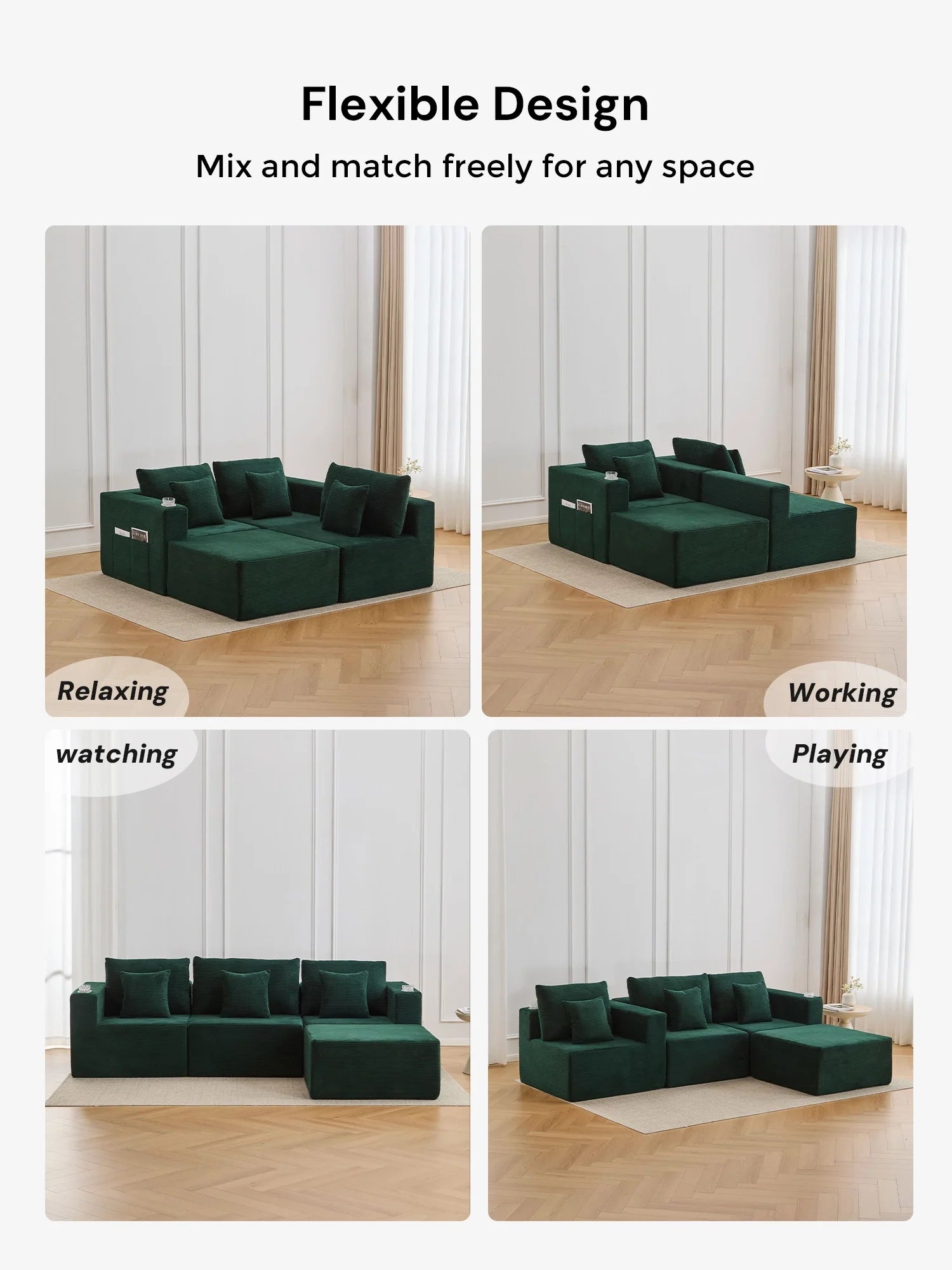 Hestia Compressed Modular Sofa with Cup Holders & Storage