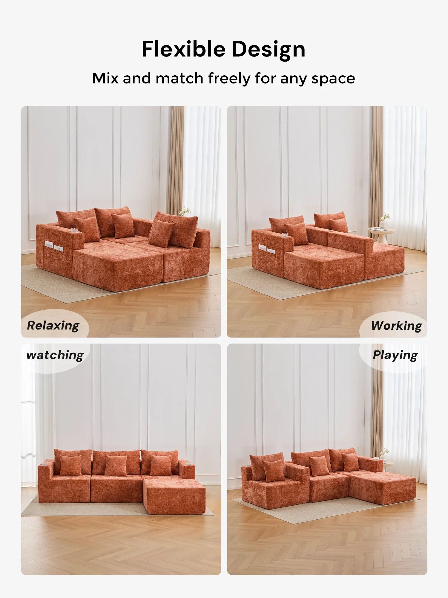 Hestia Compressed Modular Sofa with Cup Holders & Storage
