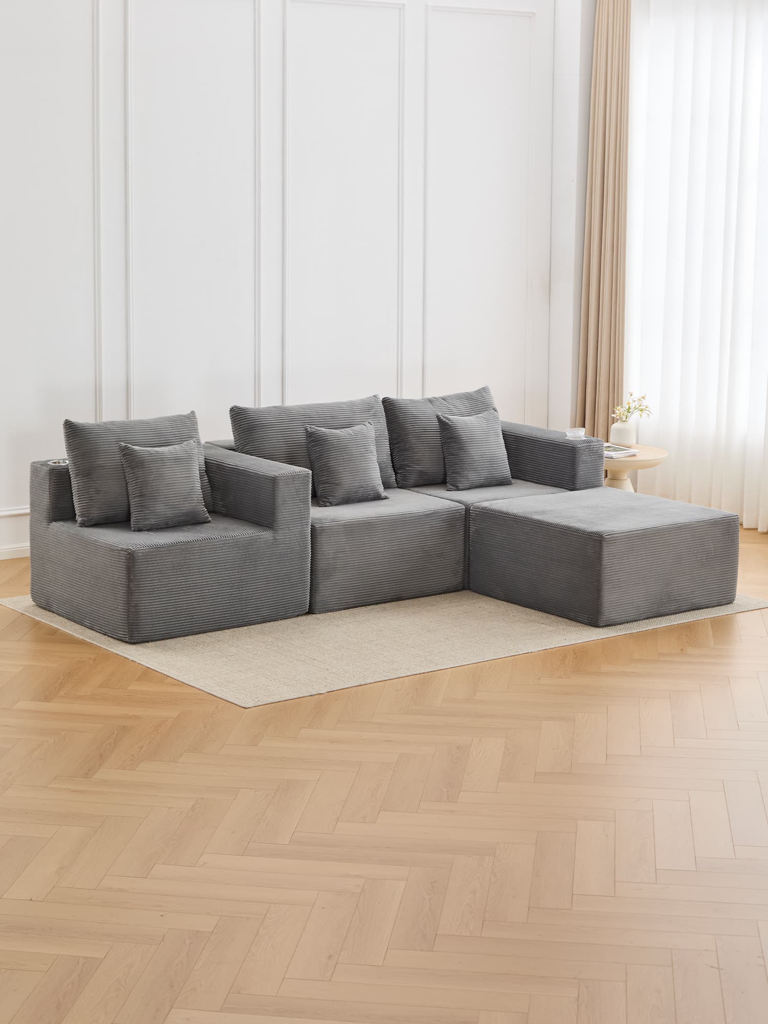 Hestia Compressed Modular Sofa with Cup Holders & Storage