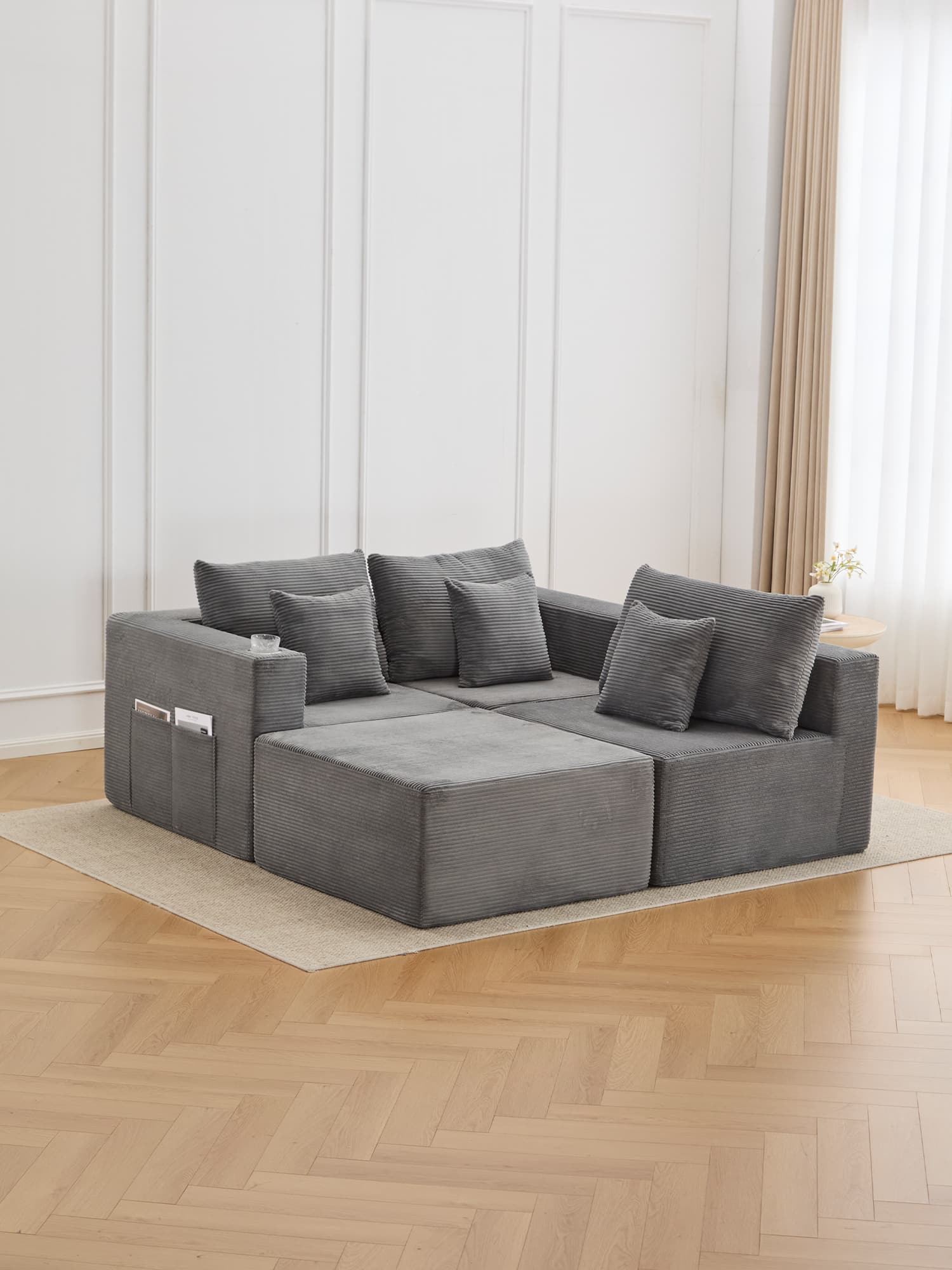 Hestia Compressed Modular Sofa with Cup Holders & Storage