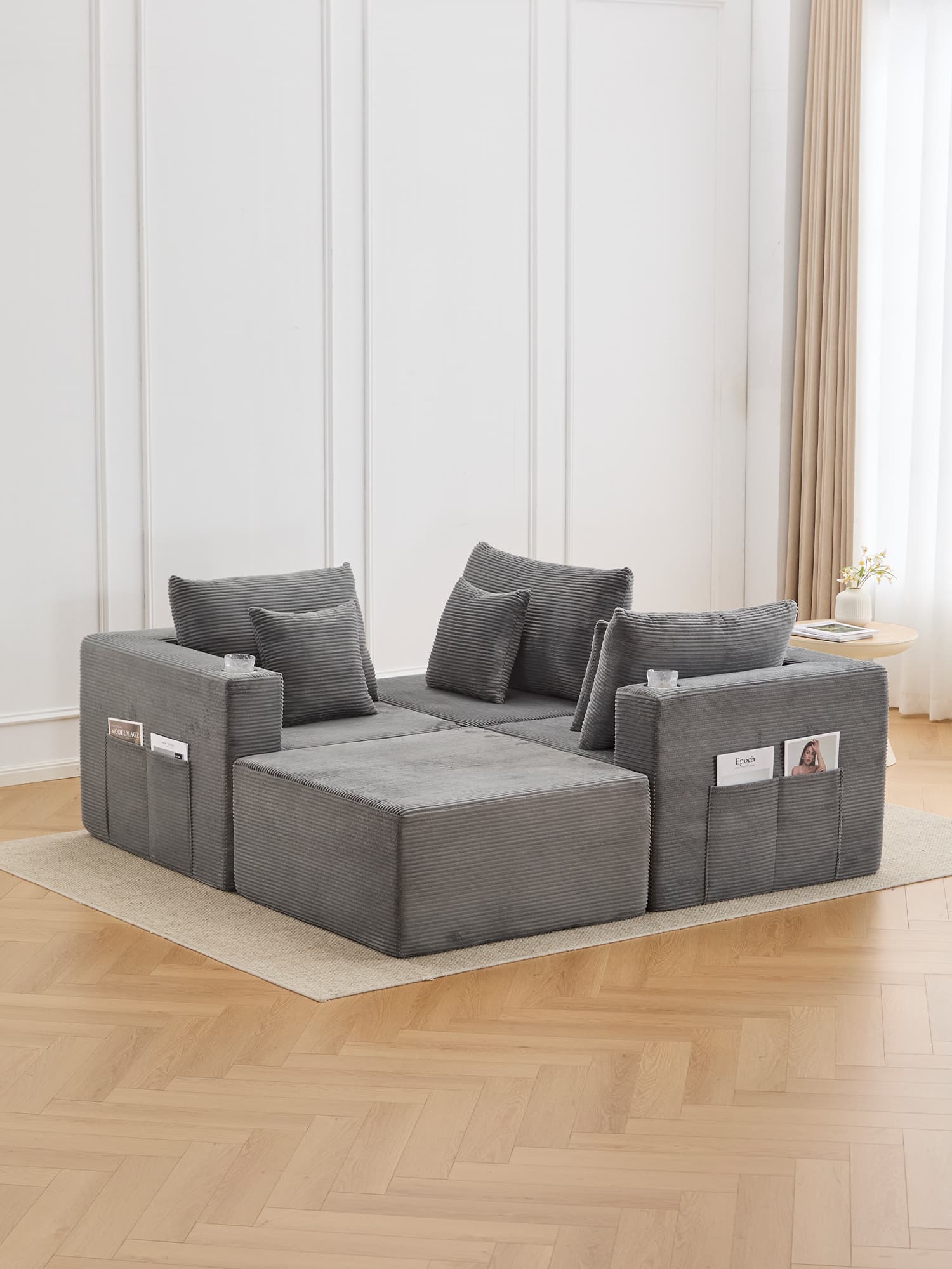 Hestia Compressed Modular Sofa with Cup Holders & Storage