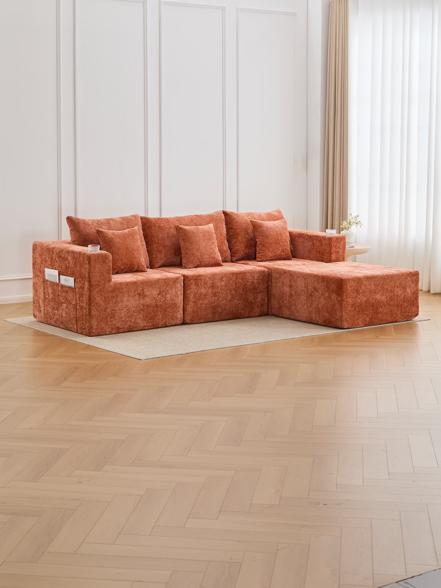 Hestia Compressed Modular Sofa with Cup Holders & Storage