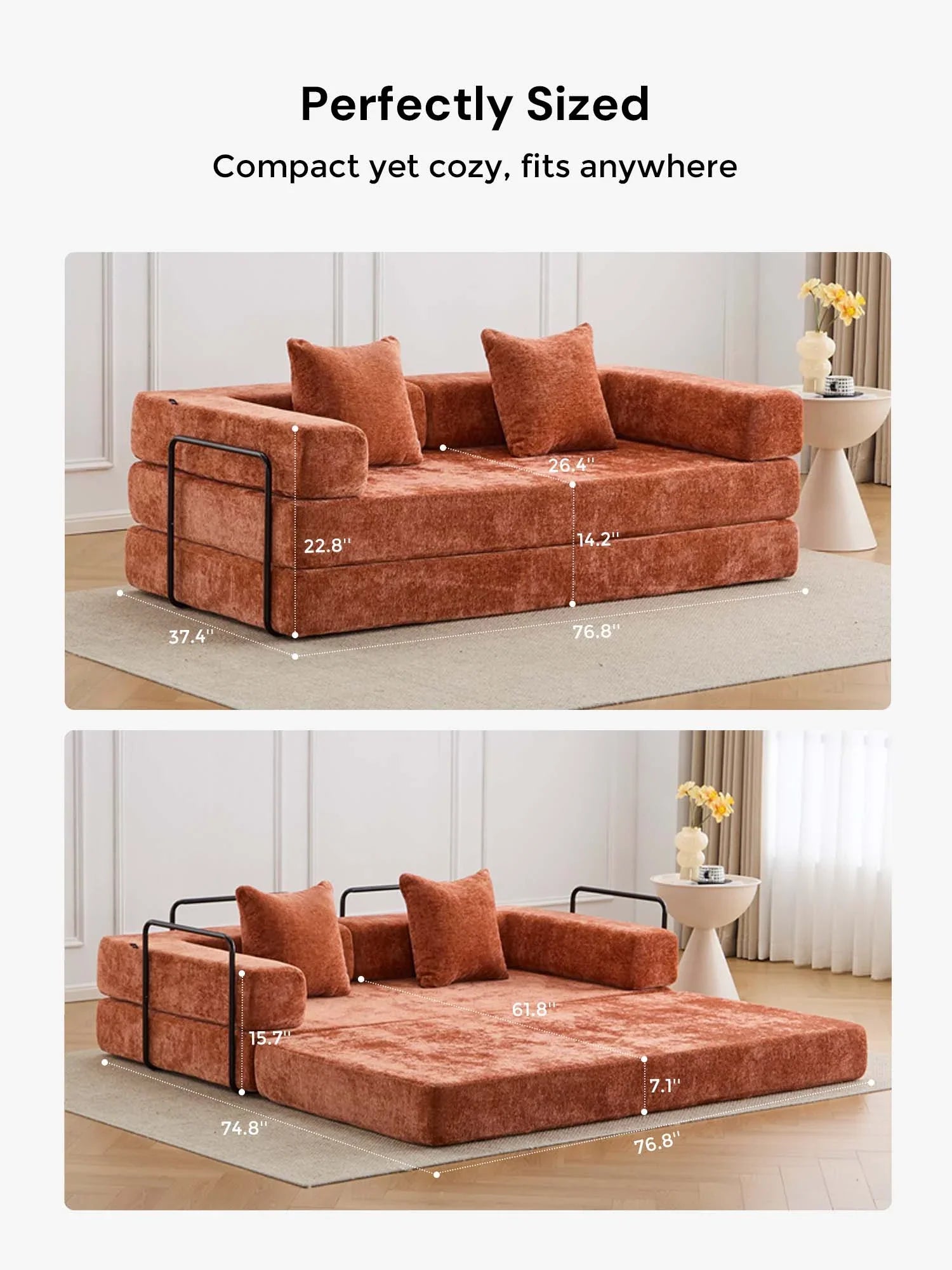 Selene Compressed Modular Sofa Bed-14.2" Seat Height