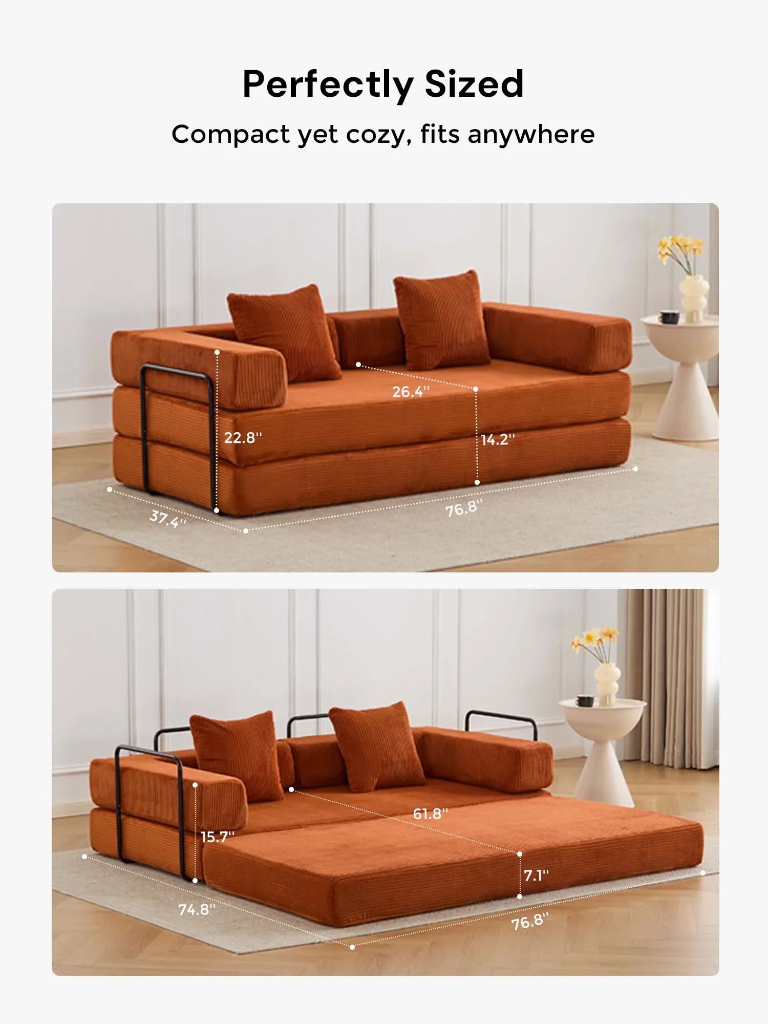 Selene Compressed Modular Sofa Bed-14.2" Seat Height