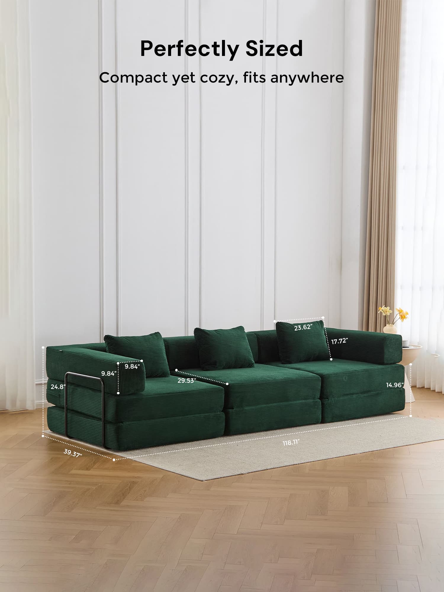 Selene Three-Seater Compressed Modular Sofa -14.2" Seat Height