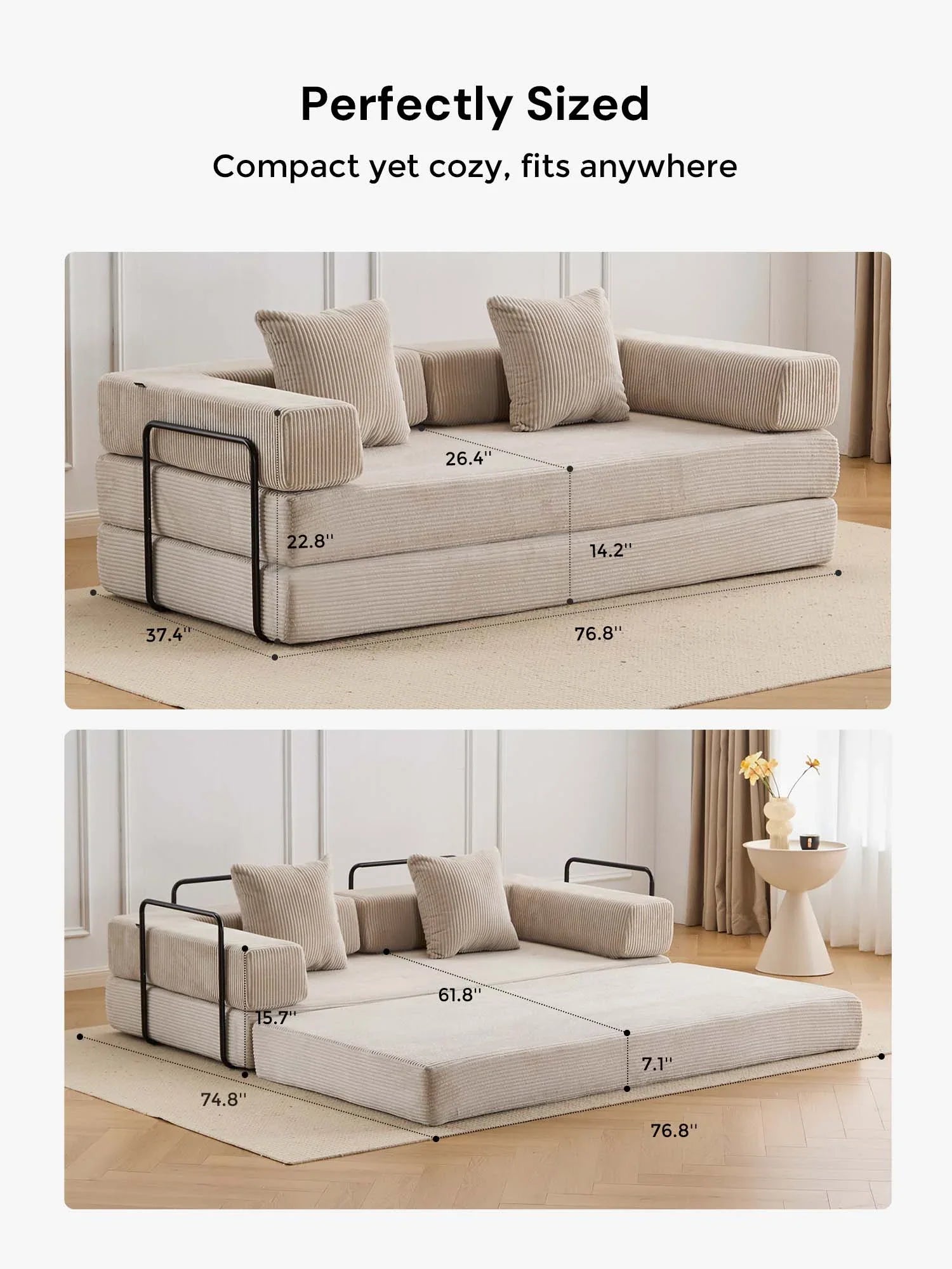 Selene Compressed Modular Sofa Bed-14.2" Seat Height
