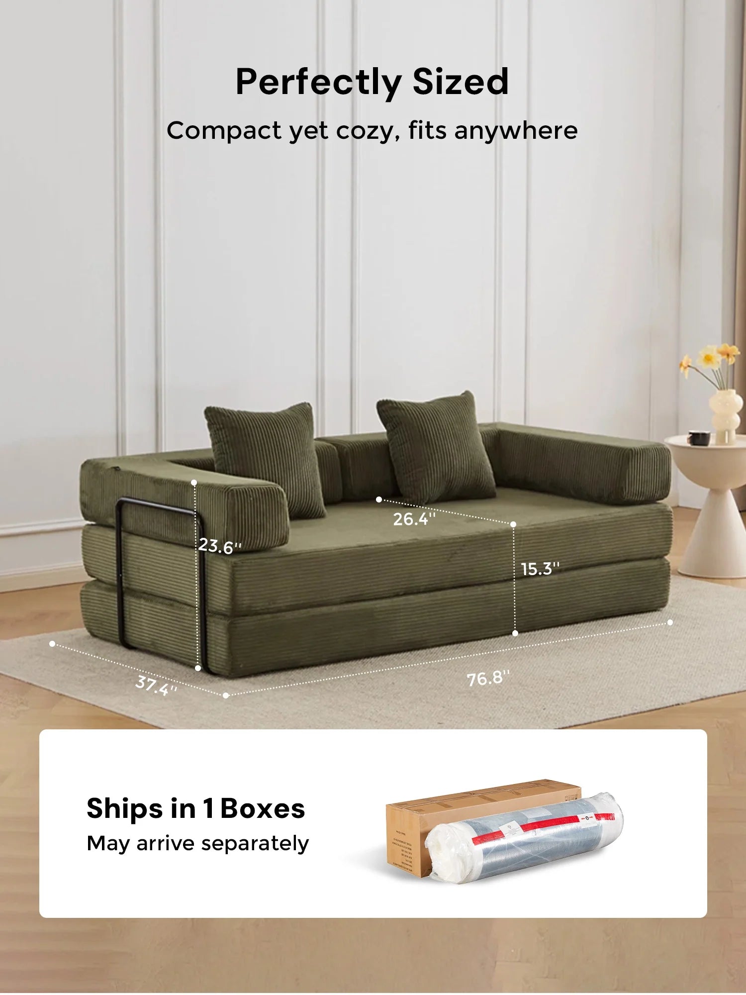 Selene Compressed Modular Sofa Bed-14.2" Seat Height