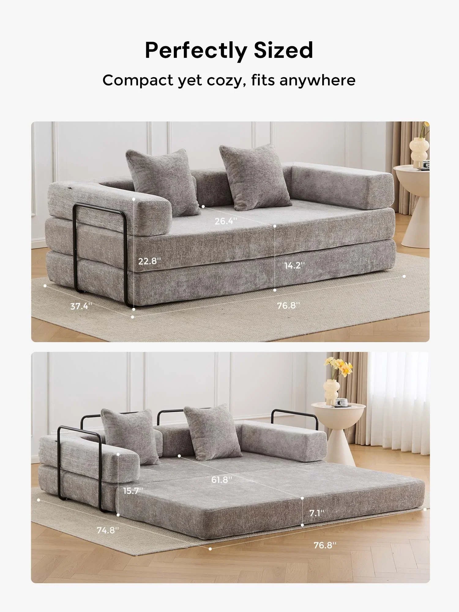 Selene Compressed Modular Sofa Bed-14.2" Seat Height