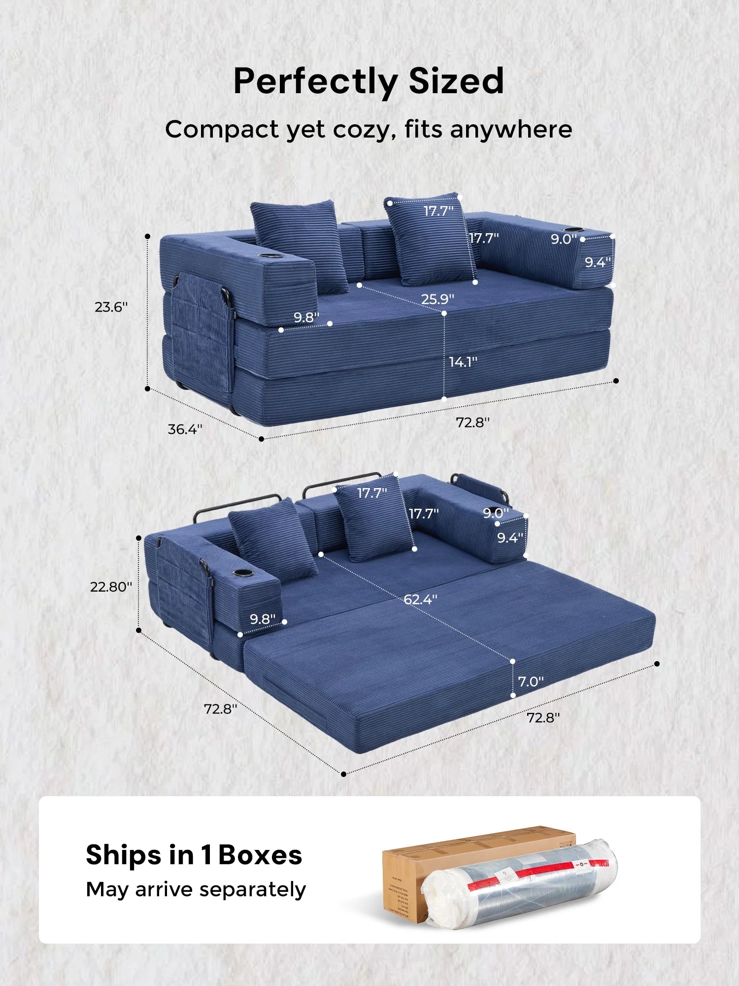 Selene Compressed Modular Sofa Bed-14.2" Seat Height