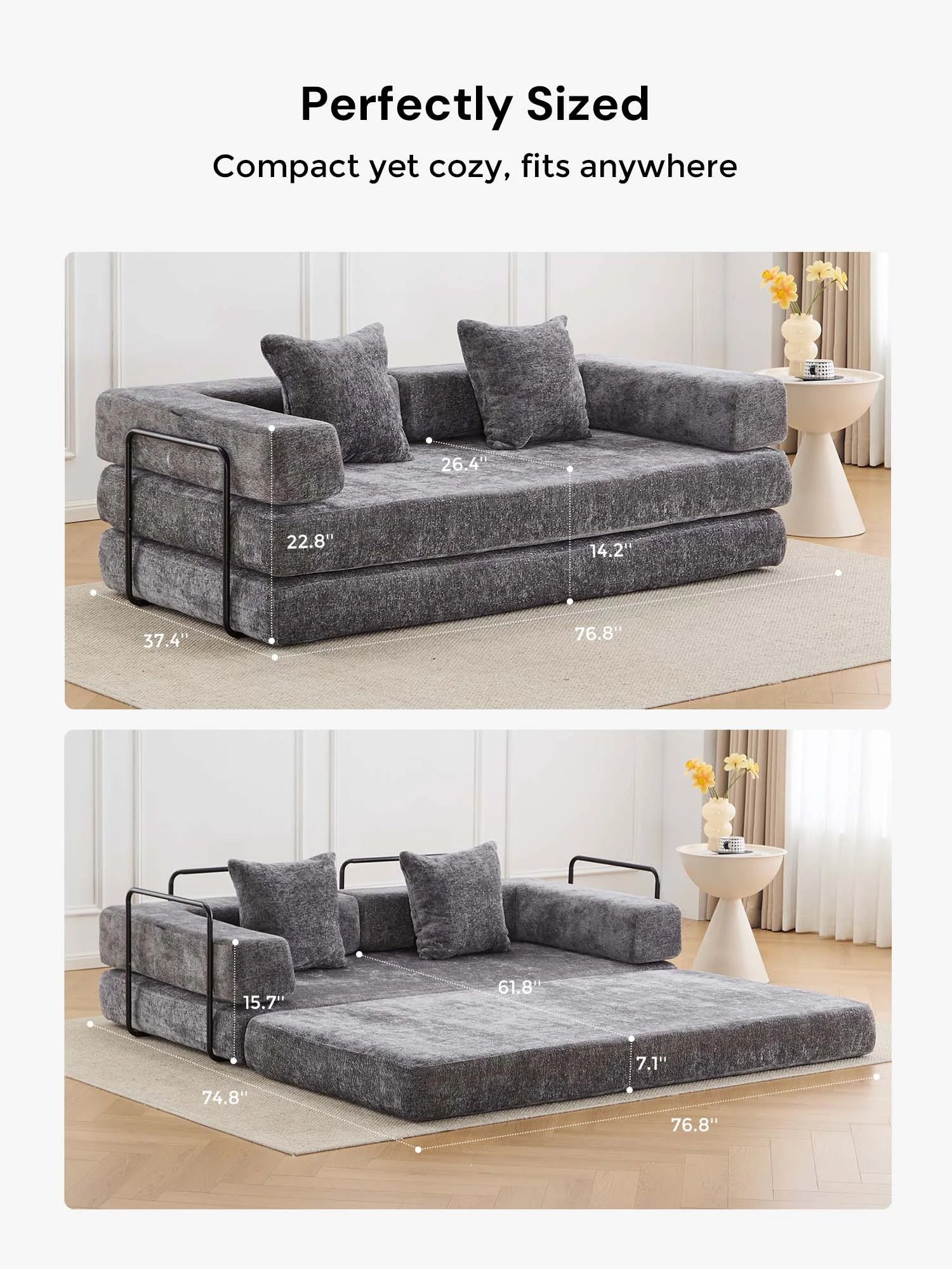 Selene Compressed Modular Sofa Bed-14.2" Seat Height