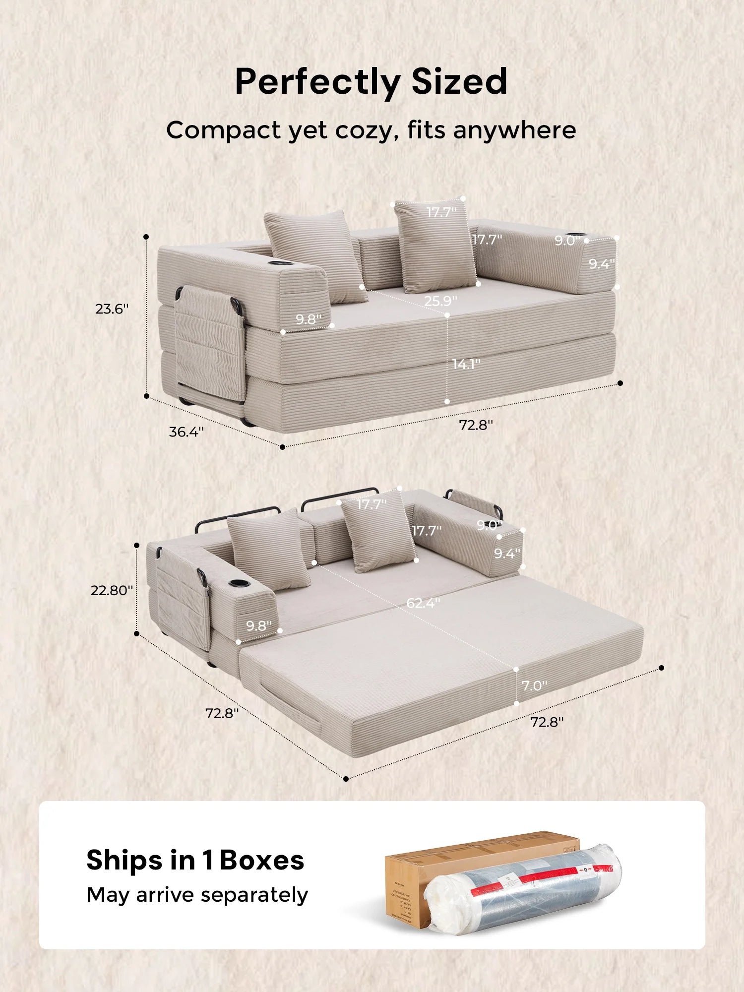 Selene Compressed Modular Sofa Bed-14.2" Seat Height