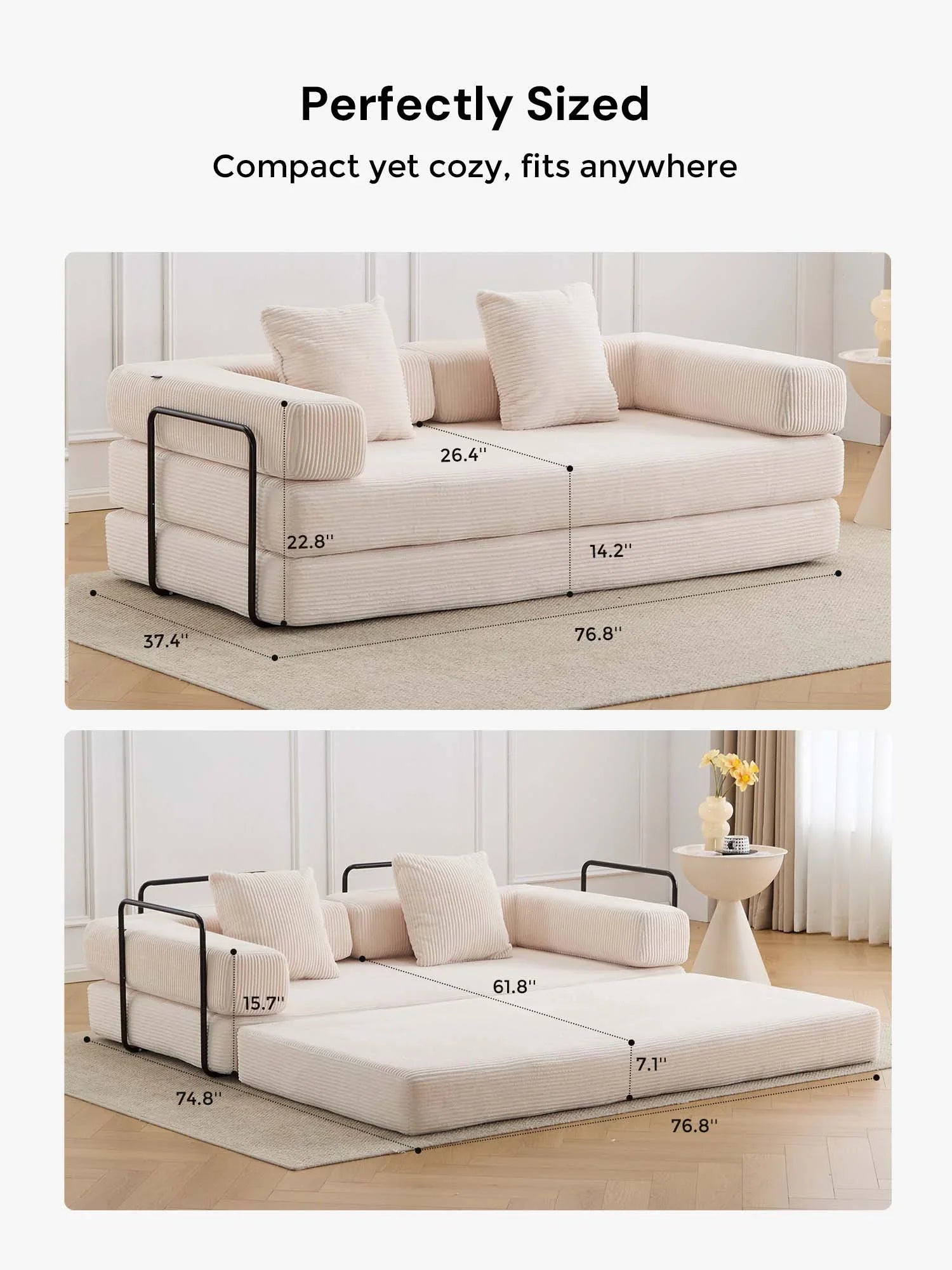Selene Compressed Modular Sofa Bed-14.2" Seat Height