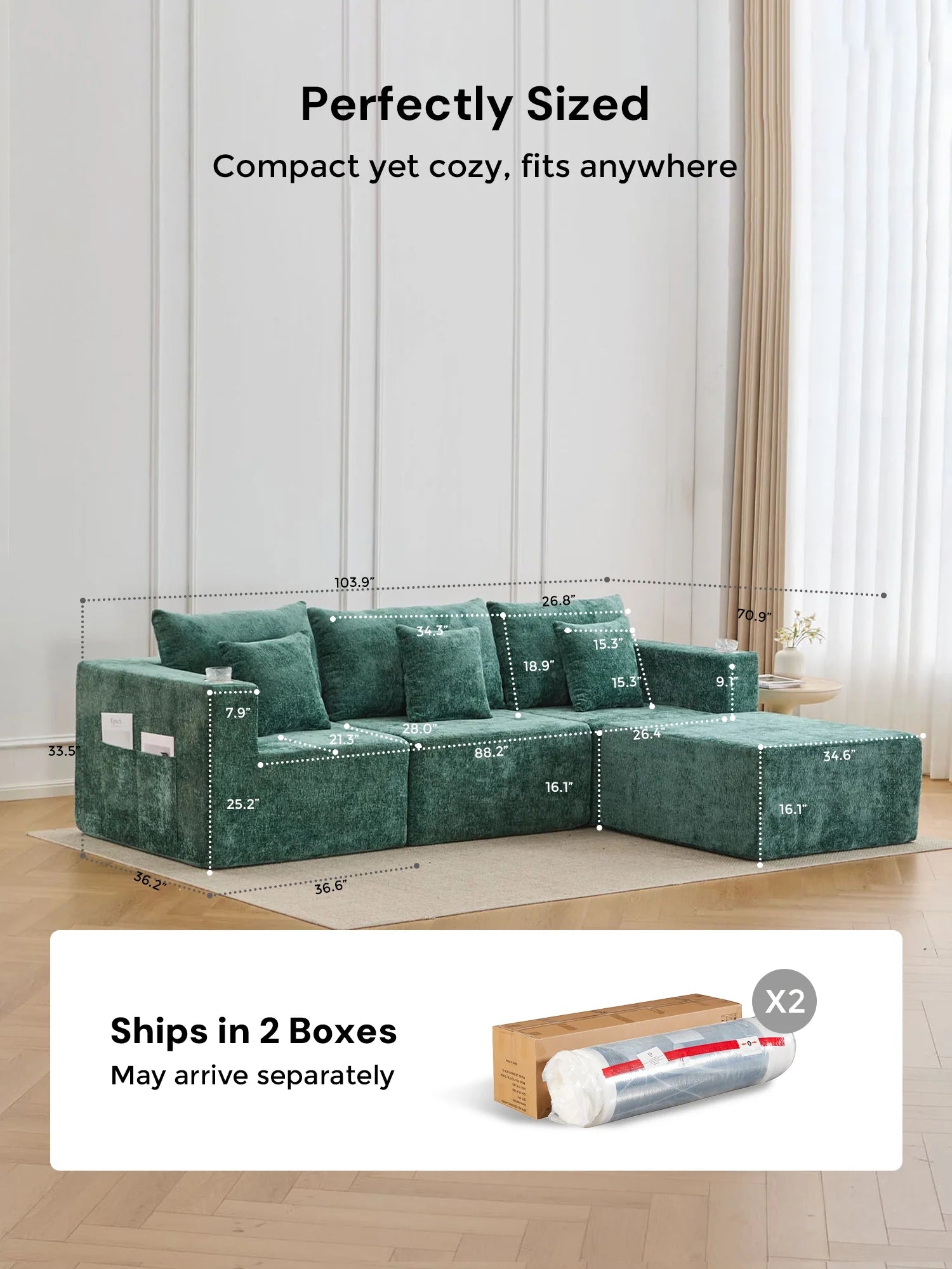 Hestia Compressed Modular Sofa with Cup Holders & Storage