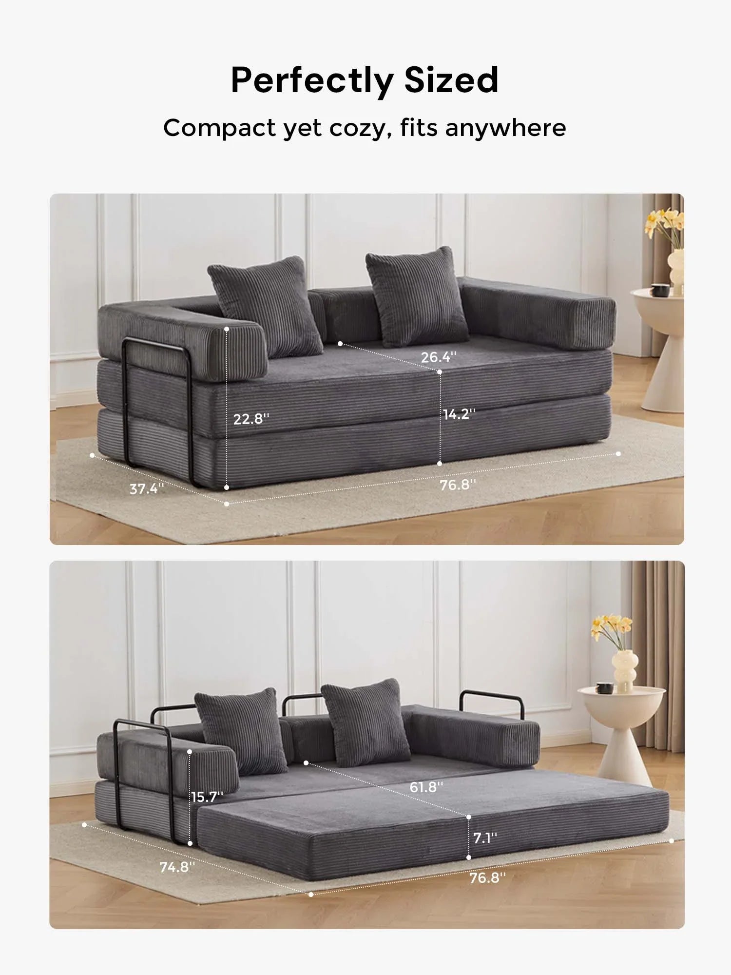 Selene Compressed Modular Sofa Bed-14.2" Seat Height