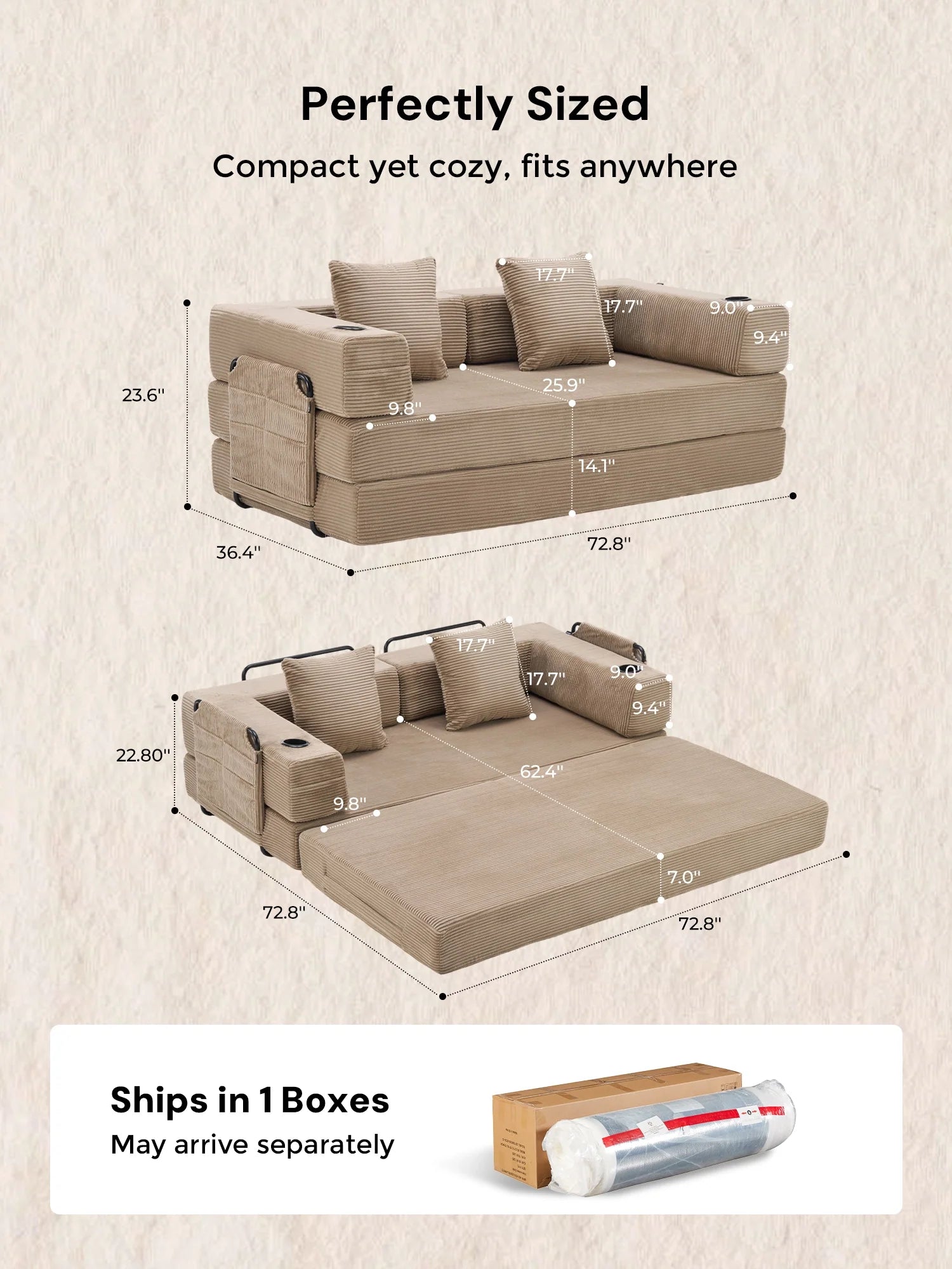 Selene Compressed Modular Sofa Bed-14.2" Seat Height