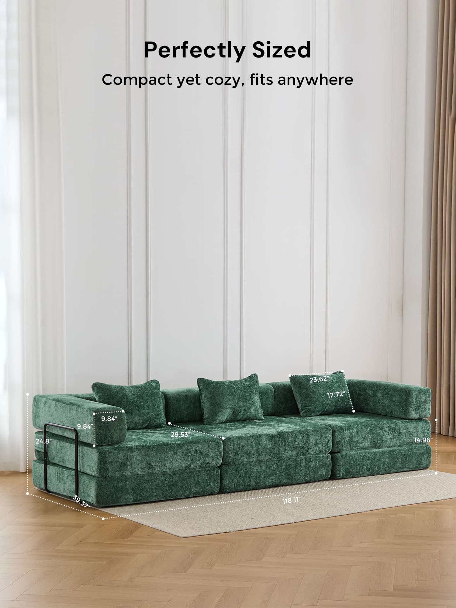 Selene Three-Seater Compressed Modular Sofa -14.2" Seat Height