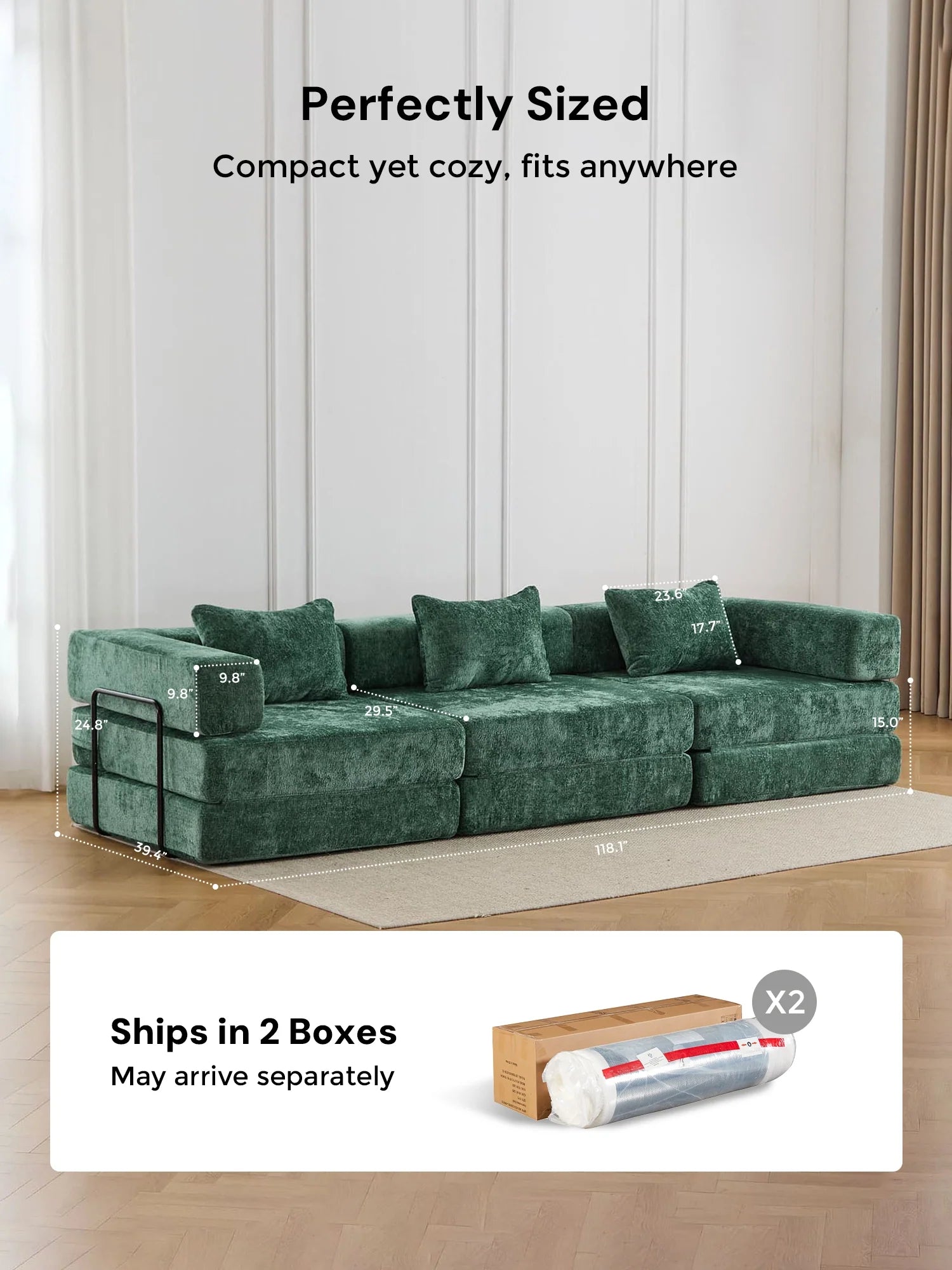 Selene Three-Seater Compressed Modular Sofa -14.2" Seat Height