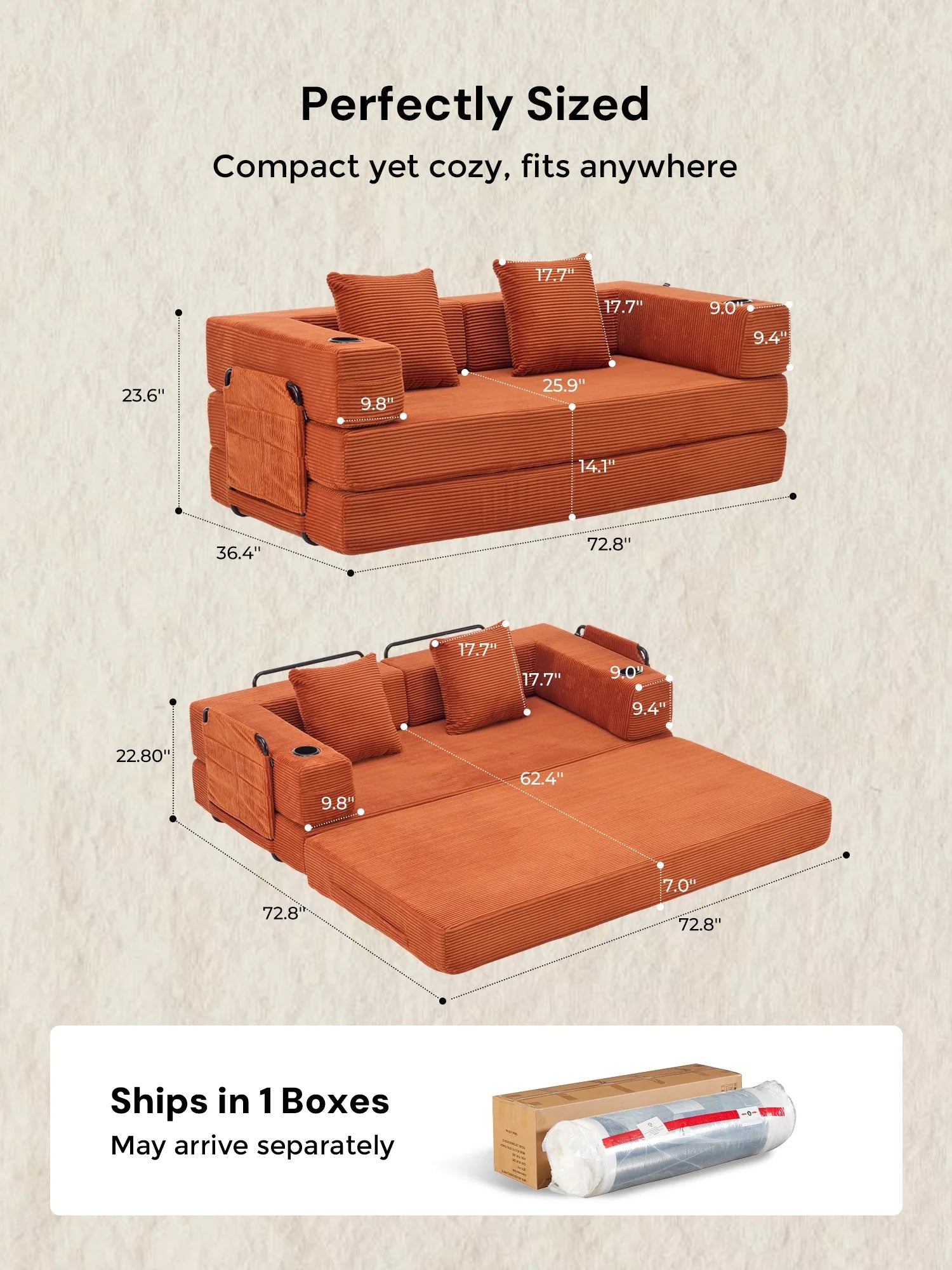 Selene Compressed Modular Sofa Bed-14.2" Seat Height