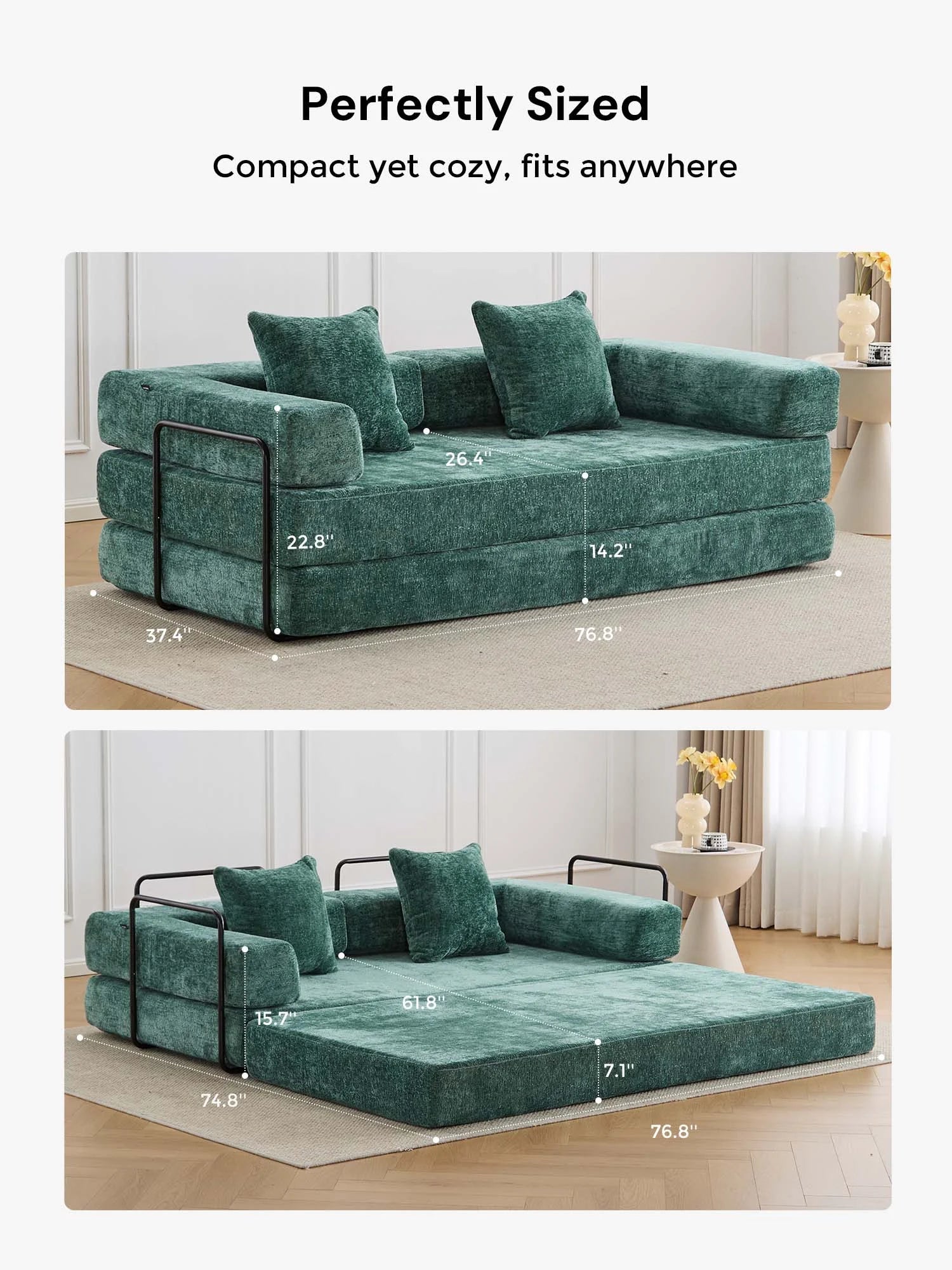 Selene Compressed Modular Sofa Bed-14.2" Seat Height