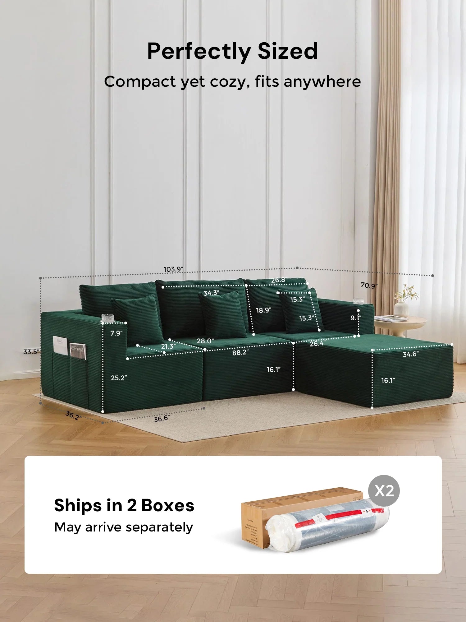 Hestia Compressed Modular Sofa with Cup Holders & Storage