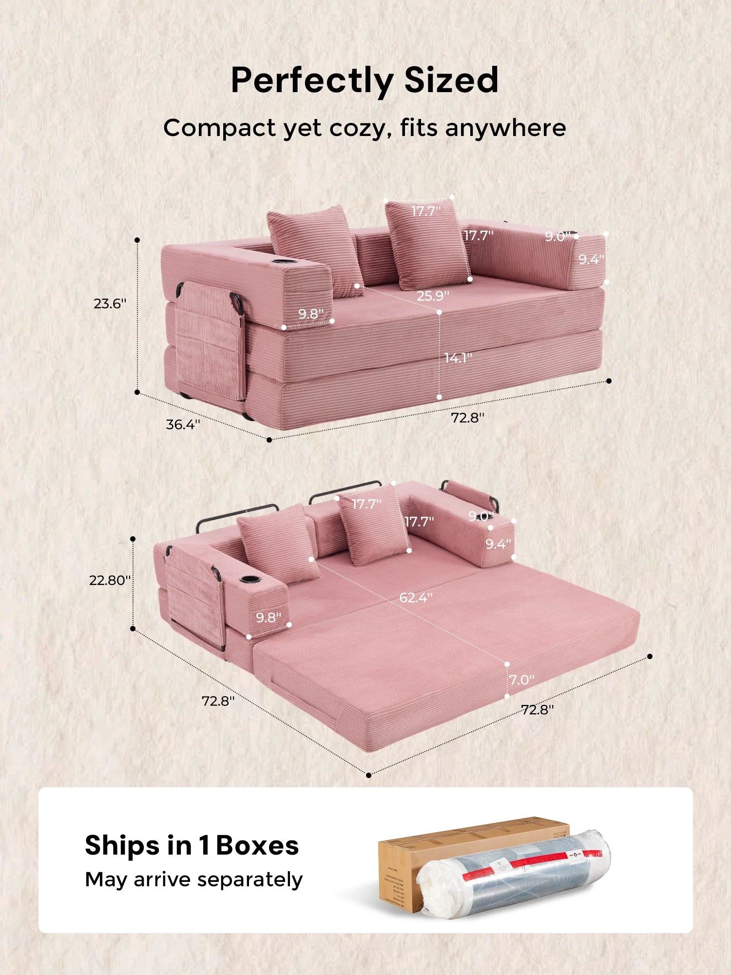 Selene Compressed Modular Sofa Bed-14.2" Seat Height
