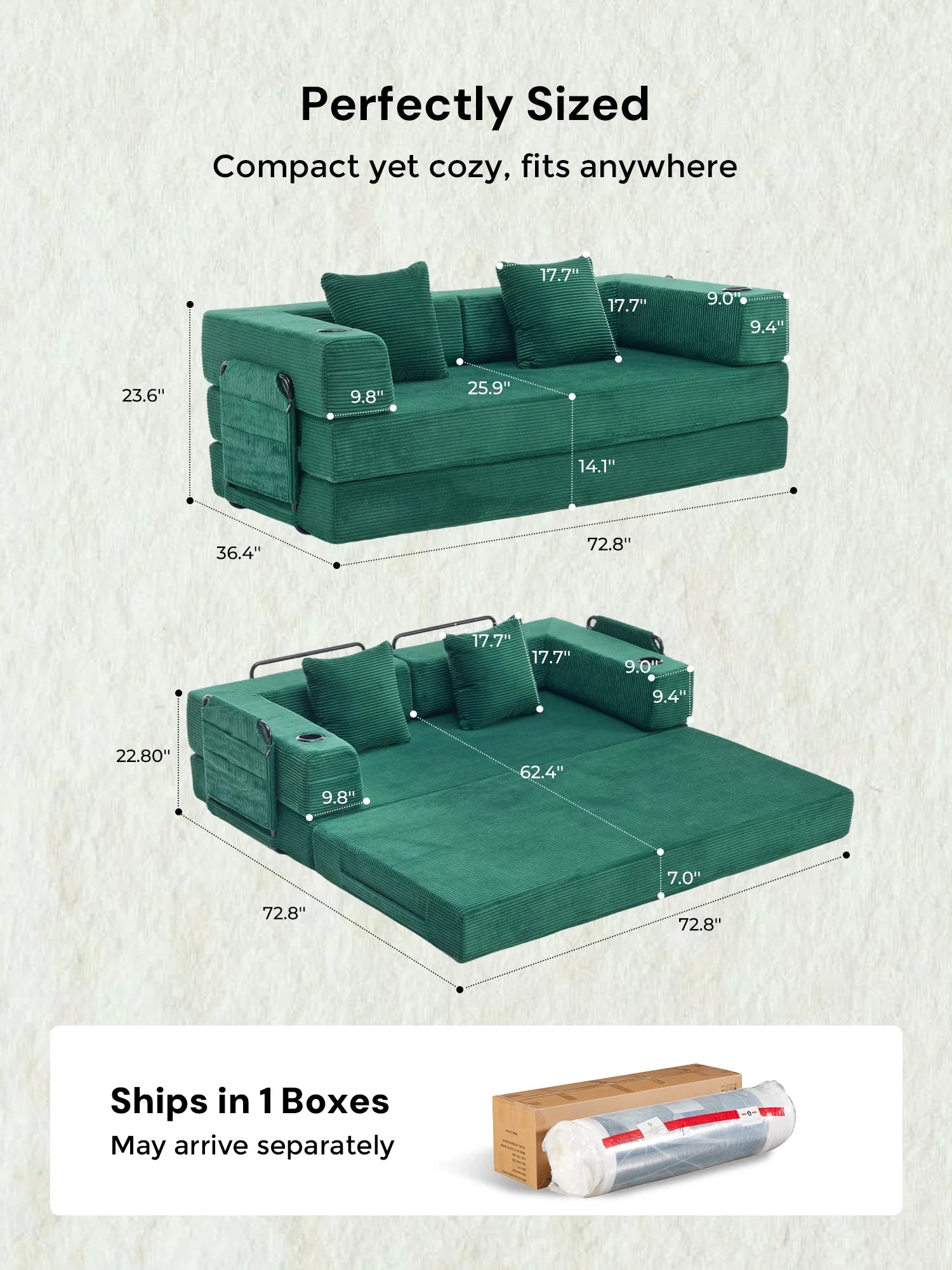 Selene Compressed Modular Sofa Bed-14.2" Seat Height