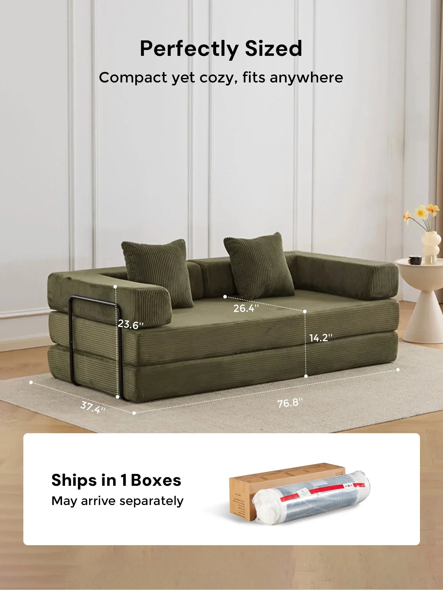 Selene Compressed Modular Sofa Bed-14.2" Seat Height