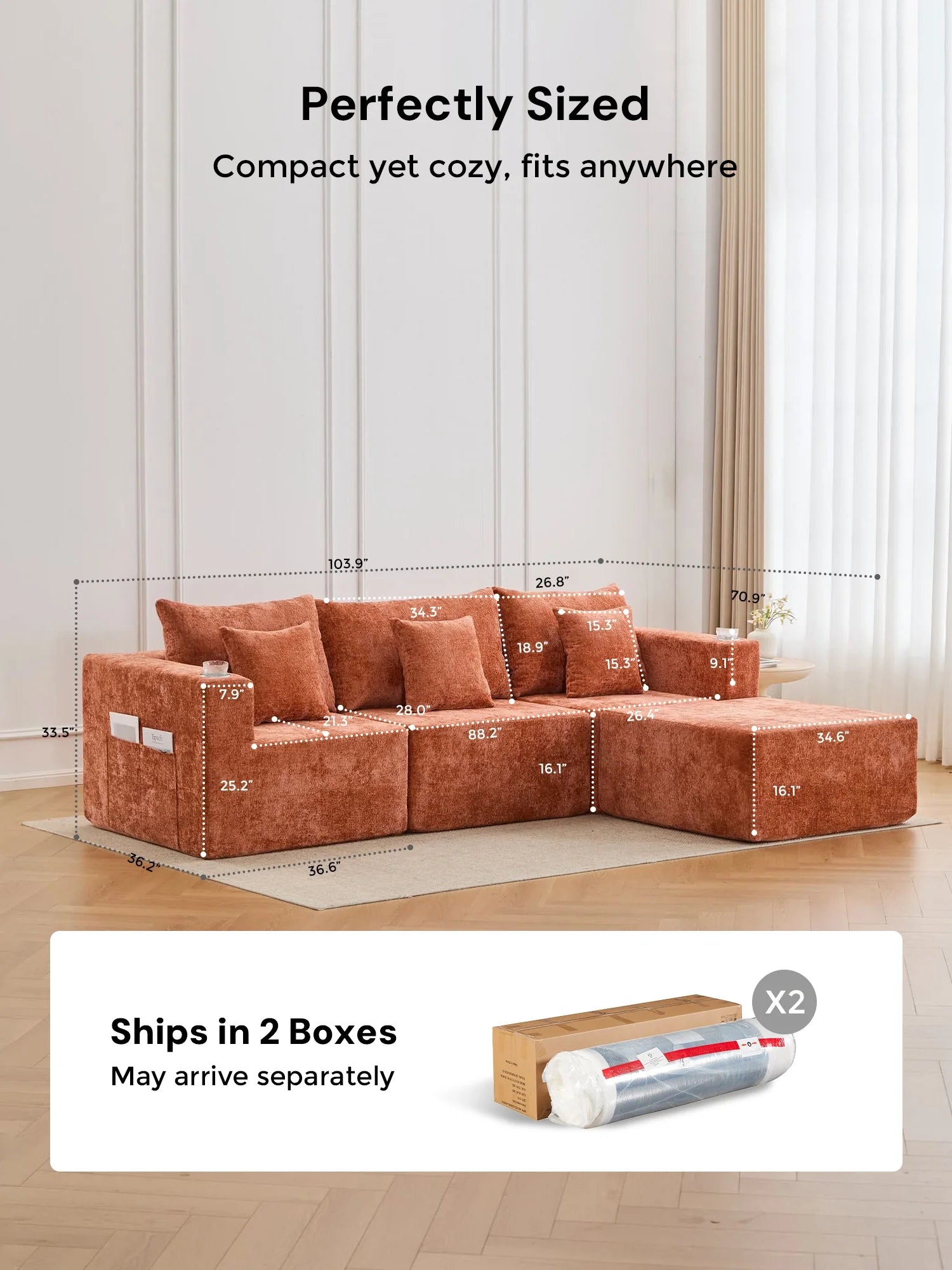 Hestia Compressed Modular Sofa with Cup Holders & Storage