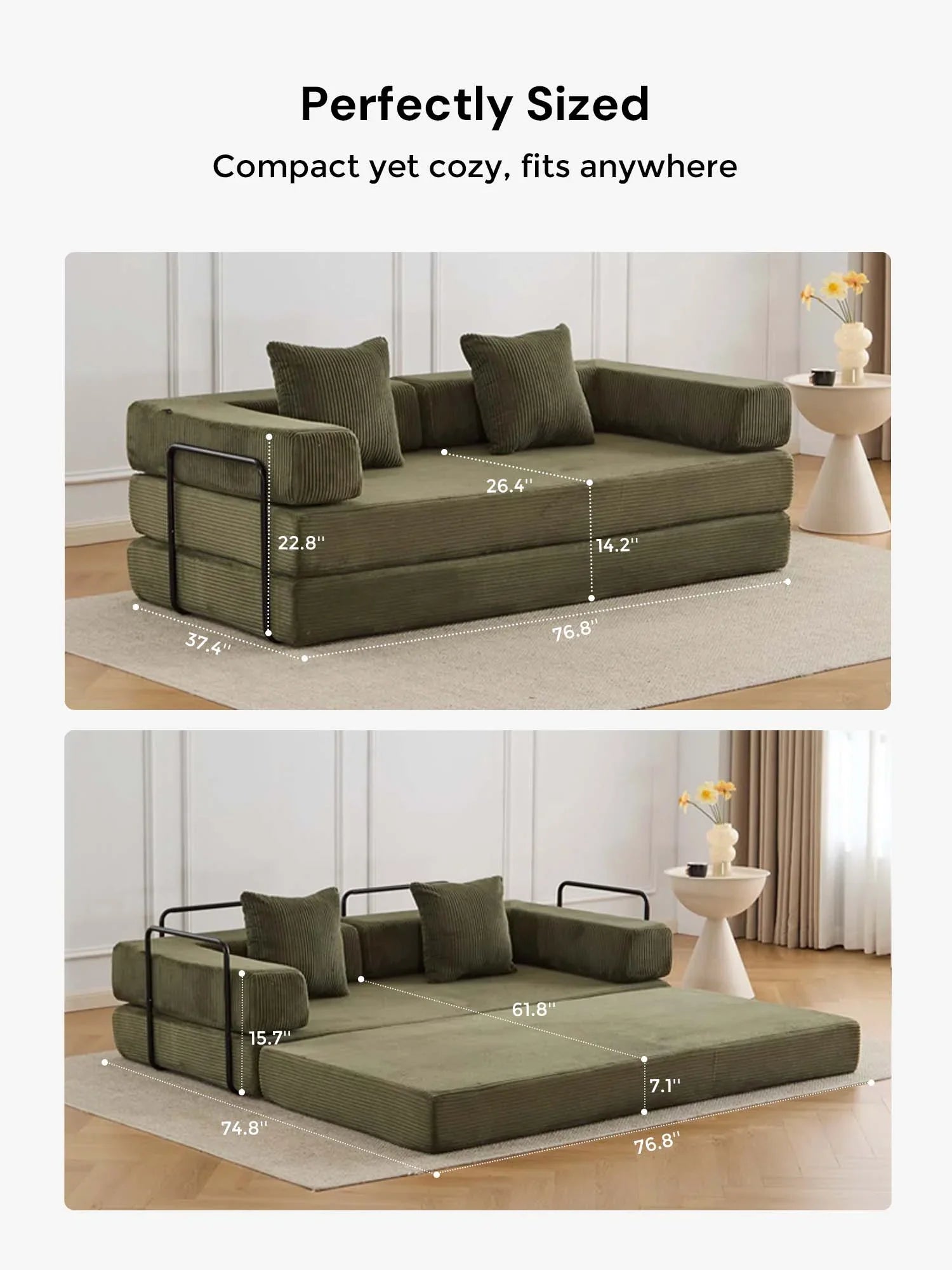 Selene Compressed Modular Sofa Bed-14.2" Seat Height