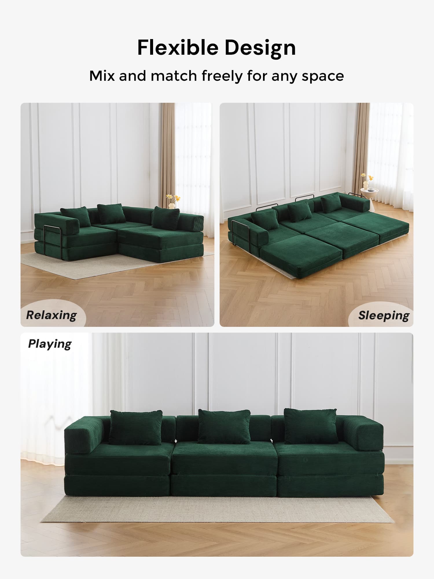 Selene Three-Seater Compressed Modular Sofa -14.2" Seat Height