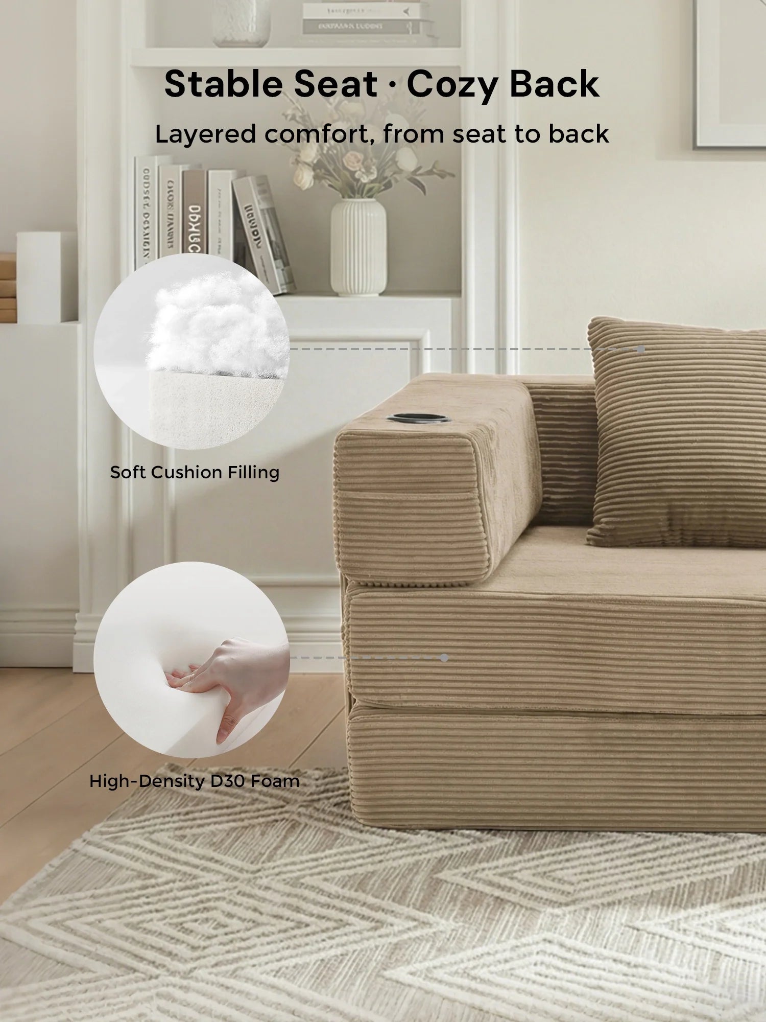 Selene Compressed Modular Sofa Bed-14.2" Seat Height