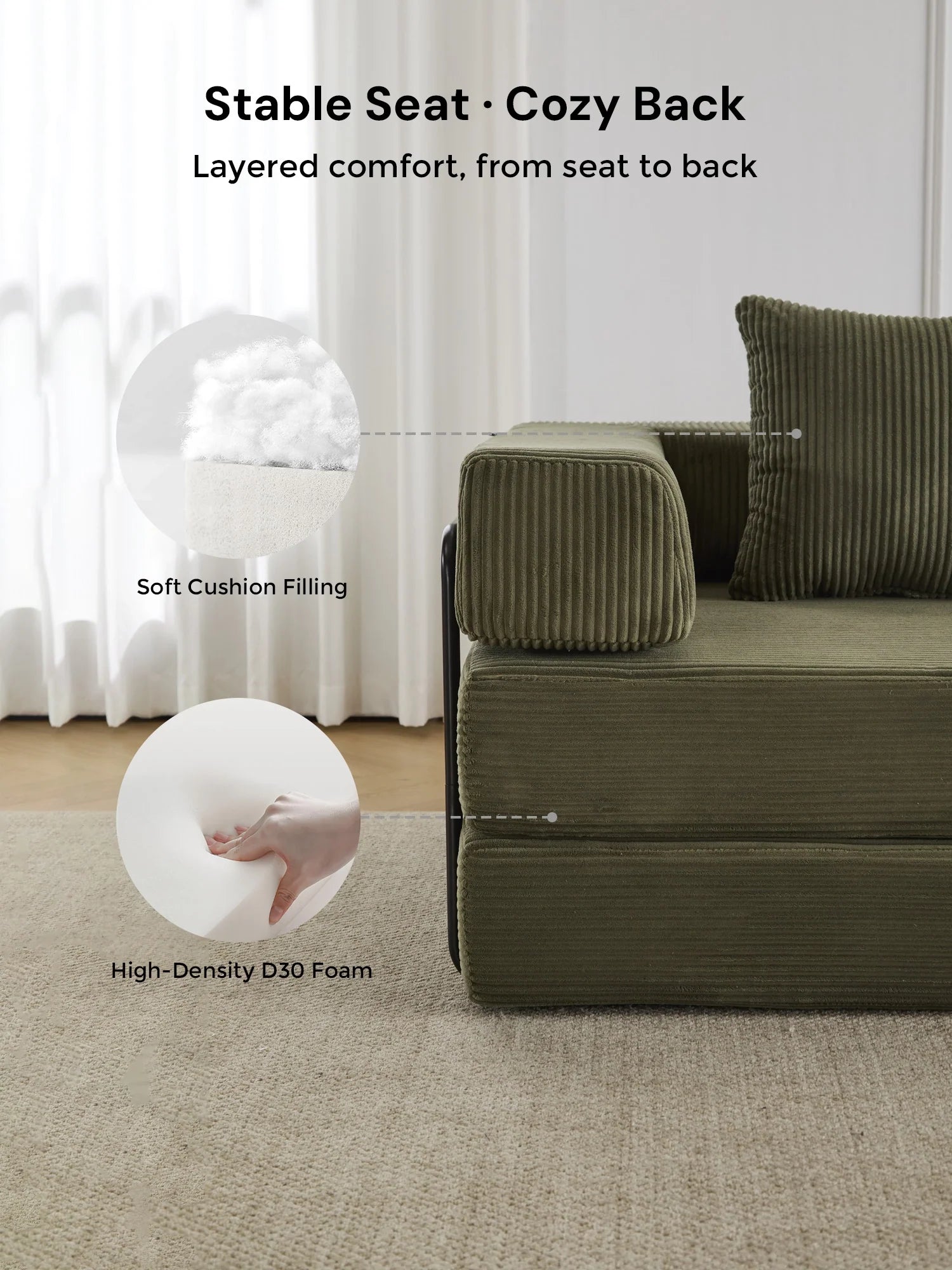 Selene Compressed Modular Sofa Bed-14.2" Seat Height