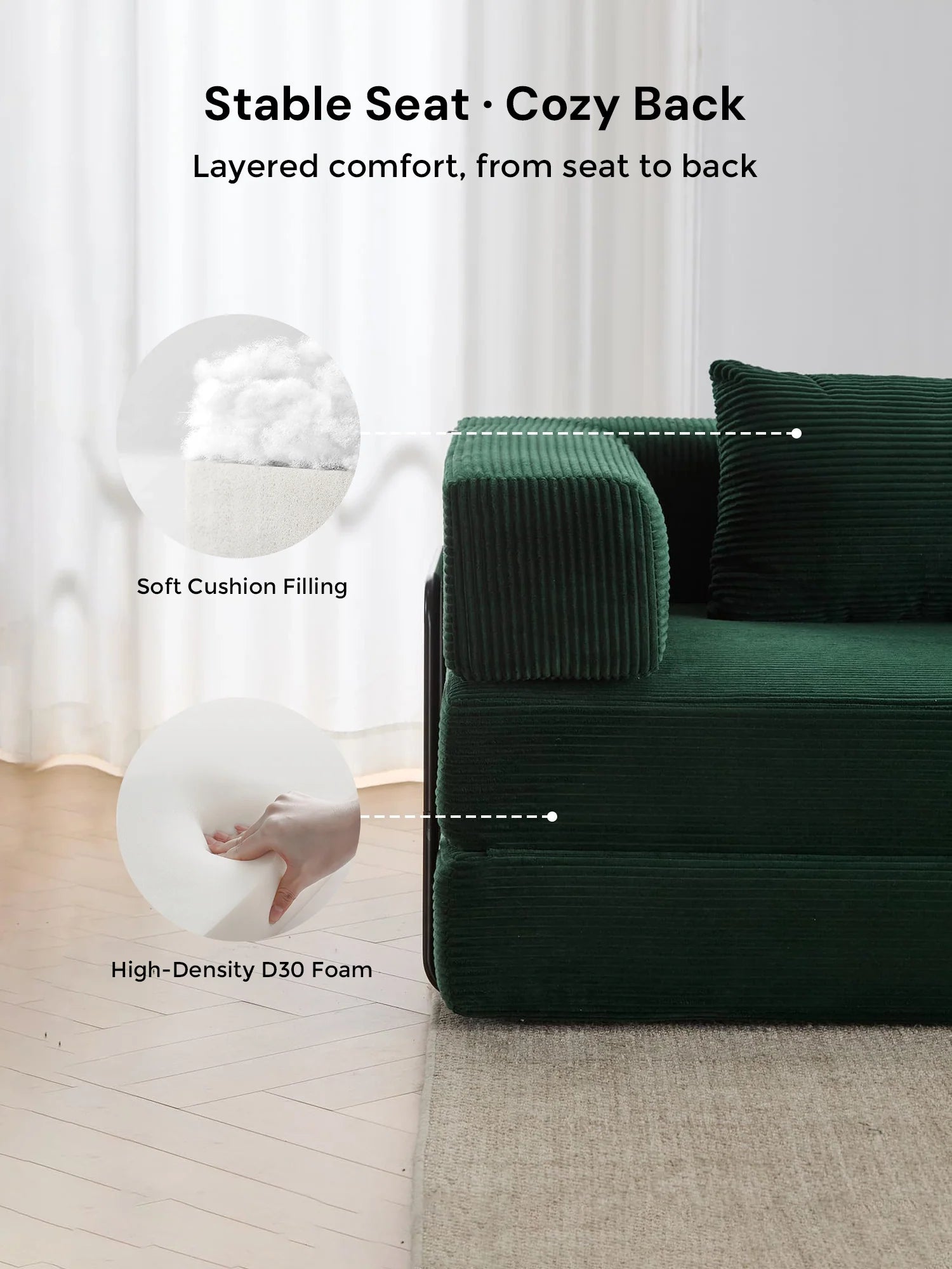 Selene Three-Seater Compressed Modular Sofa -14.2" Seat Height